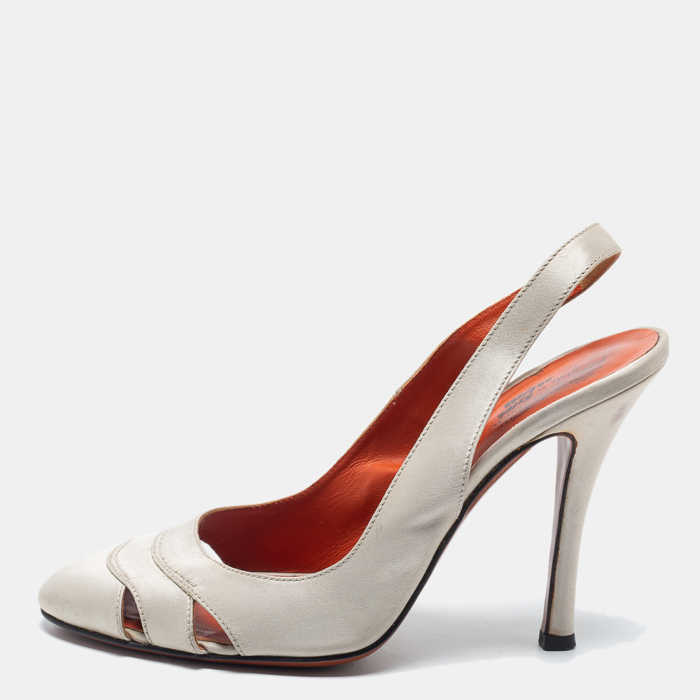 This pair of Santoni pumps is the perfect inspiration for a stylish look. Created from satin it flaunts cut out details at the vamps 11cm heels and a slingback closure.