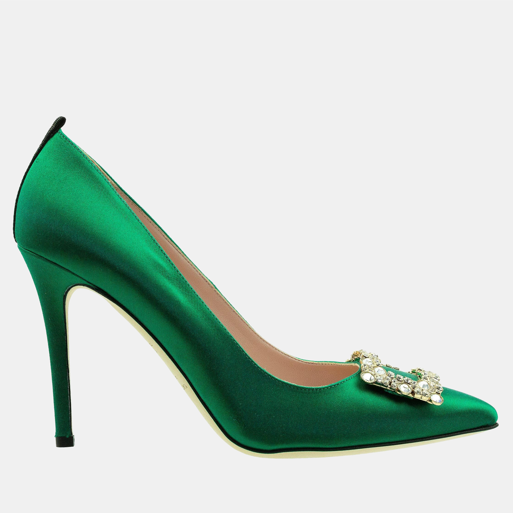 

SJP Sarah Jessica Parker 100MM EMERALD GREEN SATIN MARY