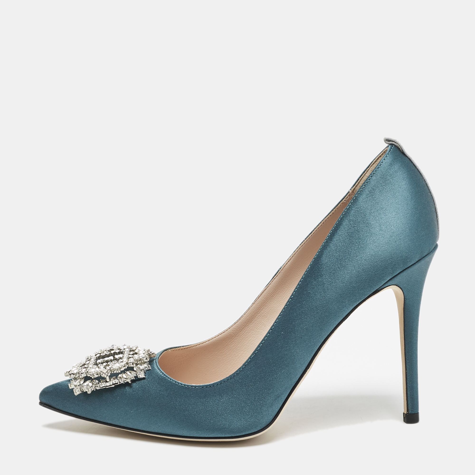 

SJP Sarah Jessica Parker Green Satin Crystals Pumps Size