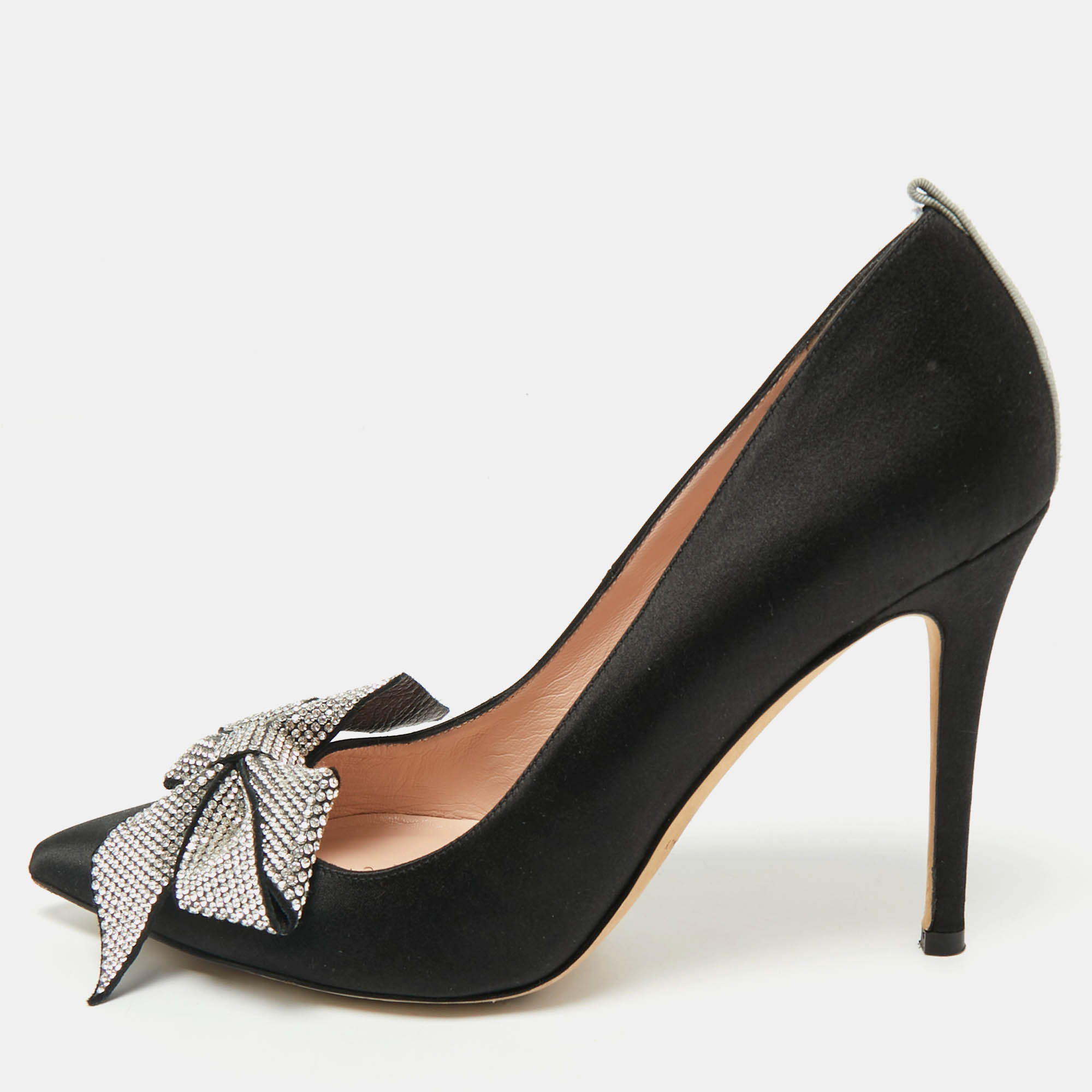 

SJP Sarah Jessica Parker Black Satin Crystal Embellished Pumps Size