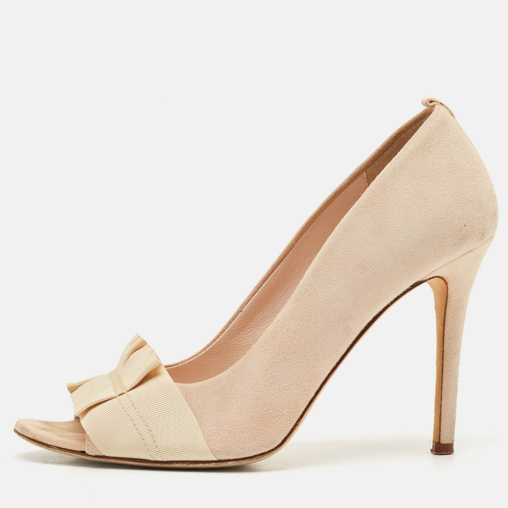 Pre-owned Sjp Sarah Jessica Parker Beige Suede Open Toe Pumps Size 37