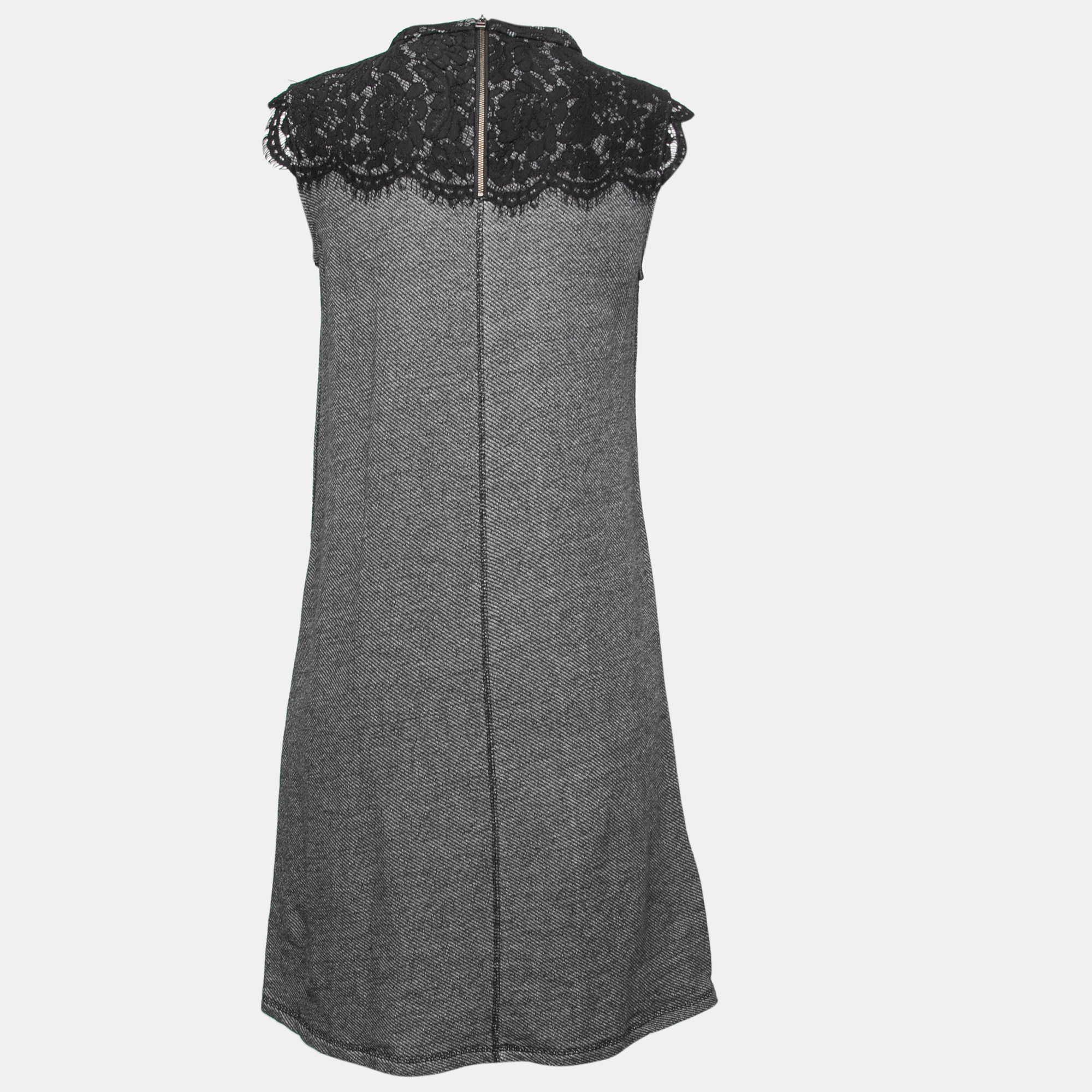 Sea Grey Wool and Lace Neckline Detail Sleeveless Dress S  - buy with discount