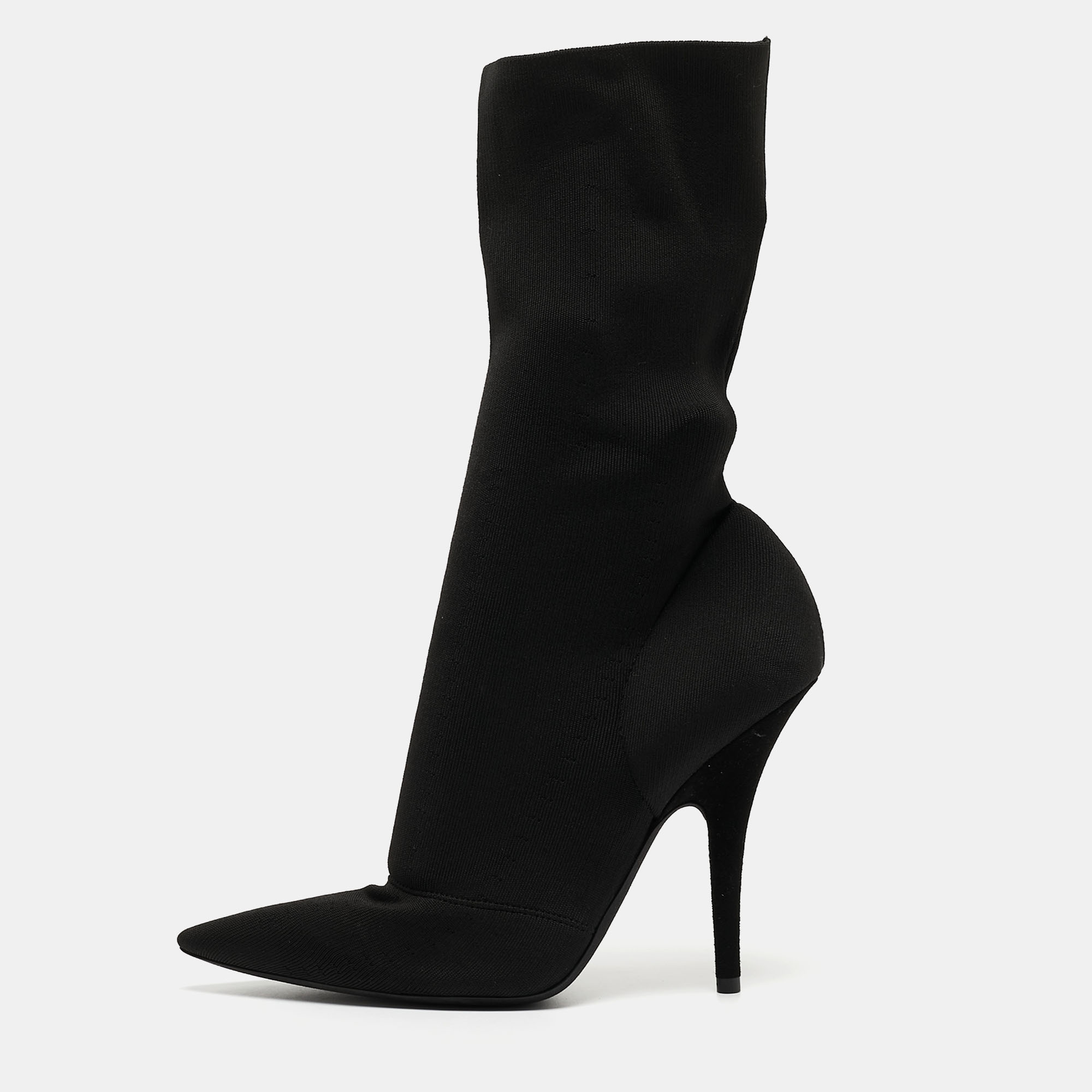 Yeezy Season 6 Black Stretch Fabric Ankle Booties Size 38.5