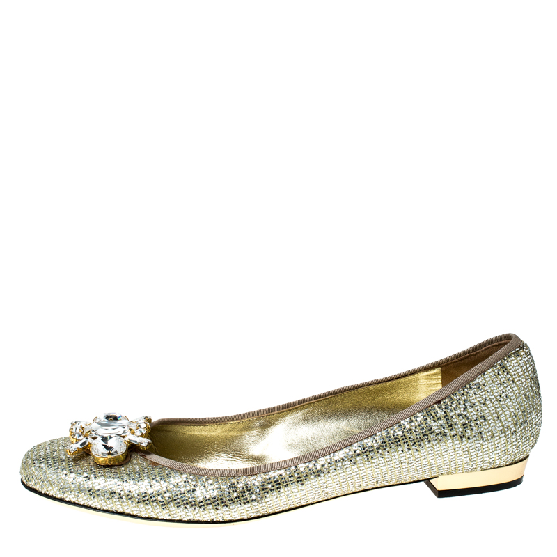 

Sebastian Metallic Gold Glitter Crystal Embellished Ballet Flats Size
