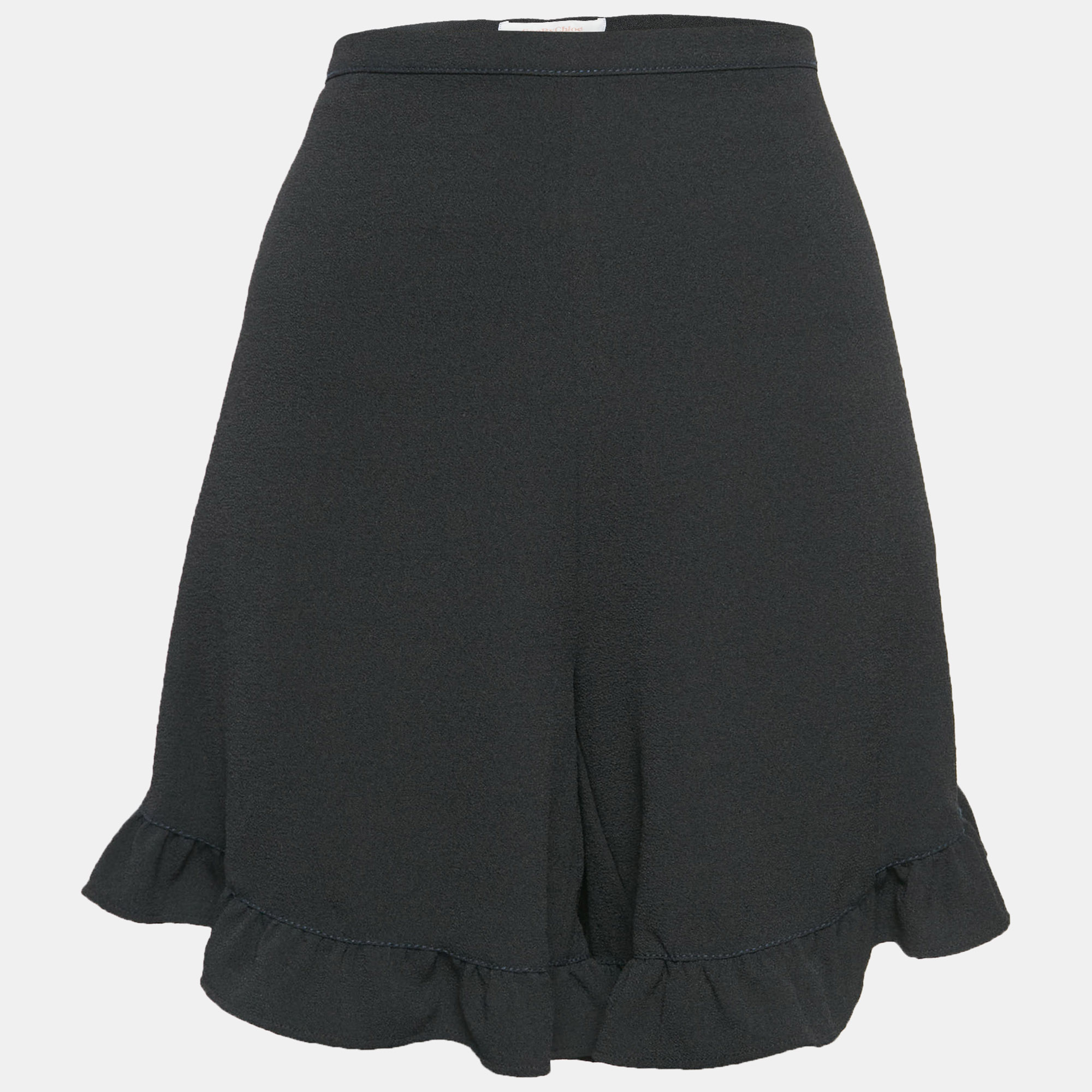 

See by Chloe Black Crepe Ruffled Shorts L