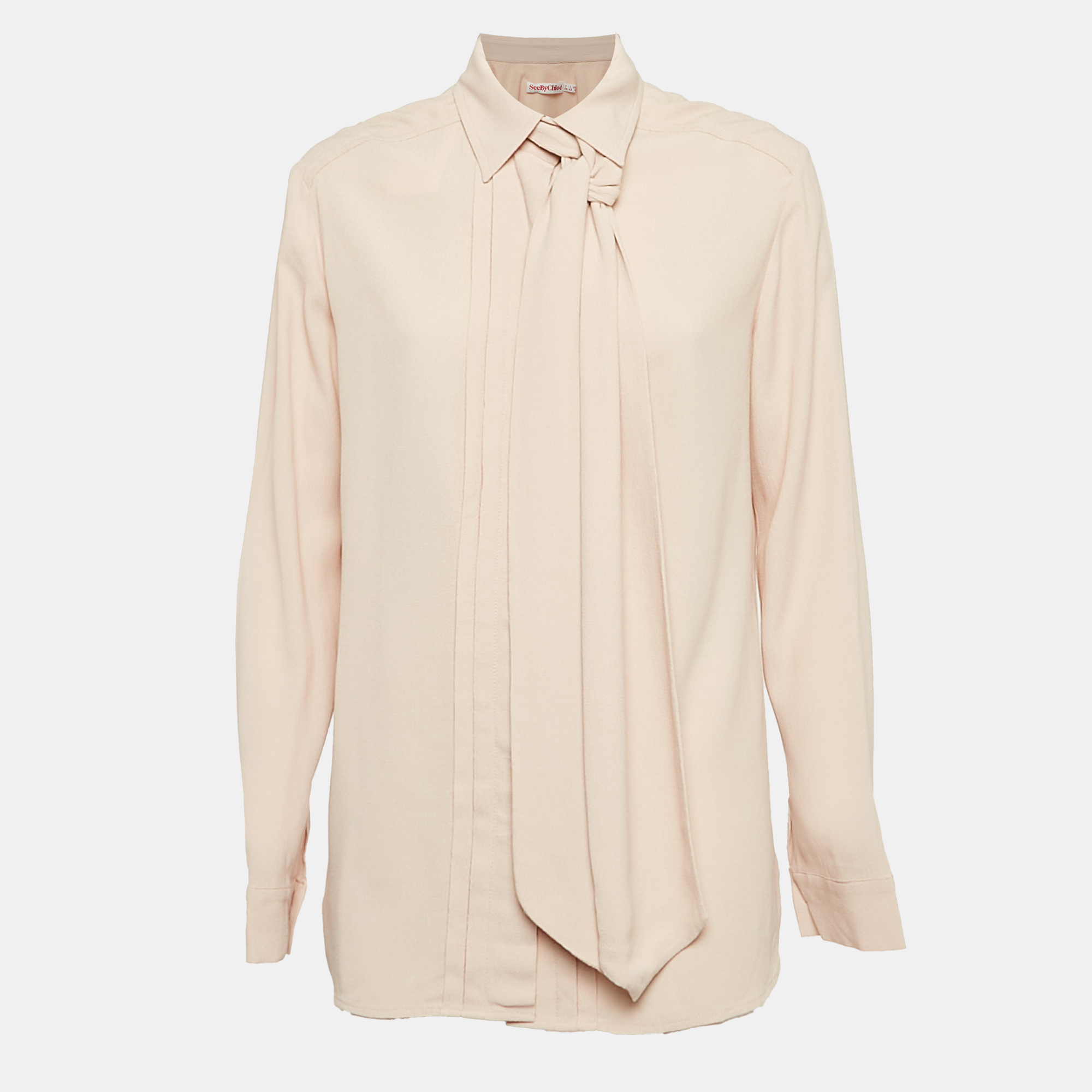 

See by Chloe Pink Crepe Pleated Neck Tie Shirt M