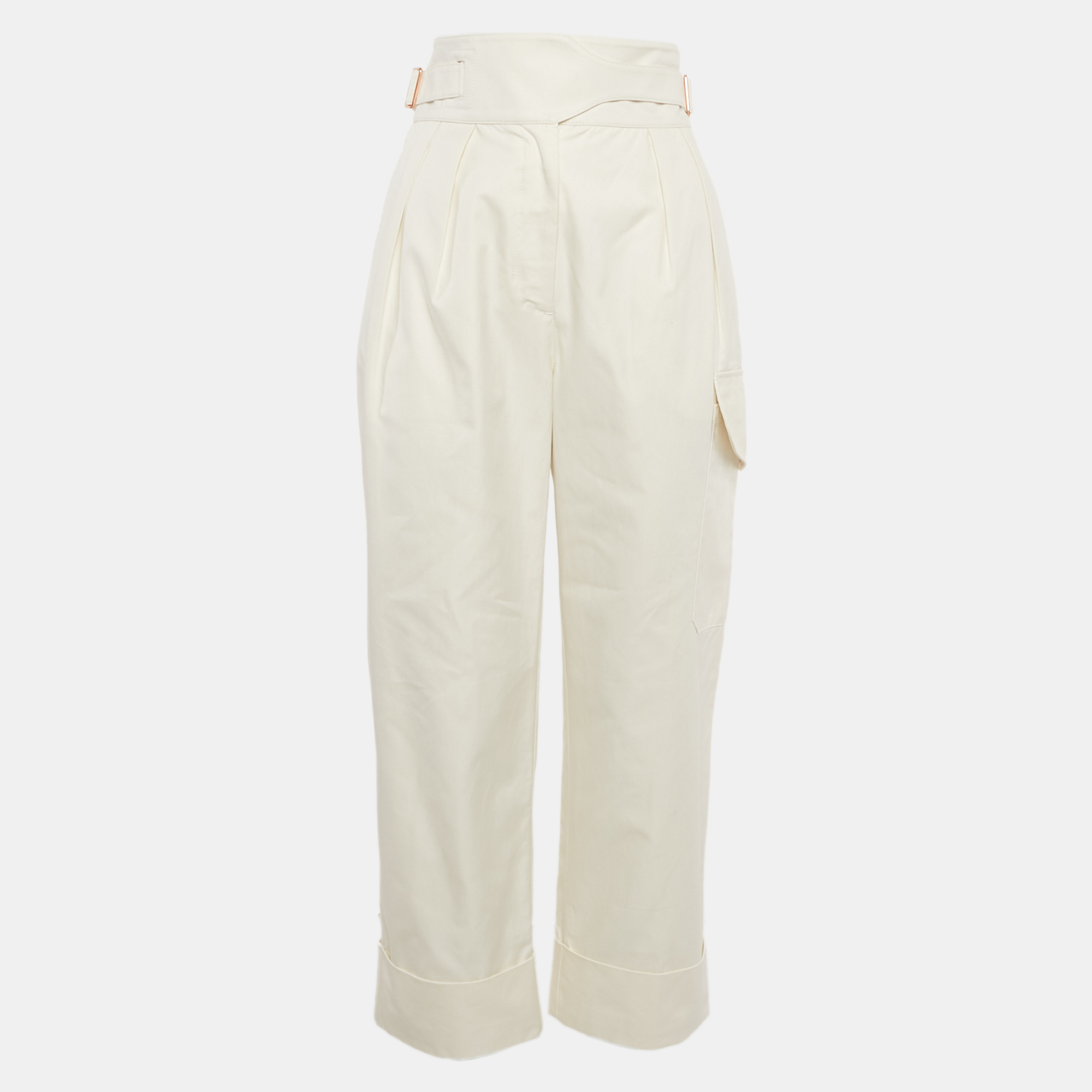 

See by Chloe White Powder Gabardine Belt Detail Wide-Leg Pants S