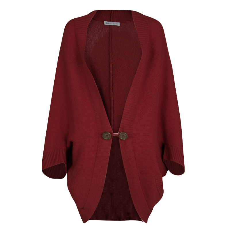 Pre Owned See By Chloe Red Wool Rib Trim Oversized Cardigan S