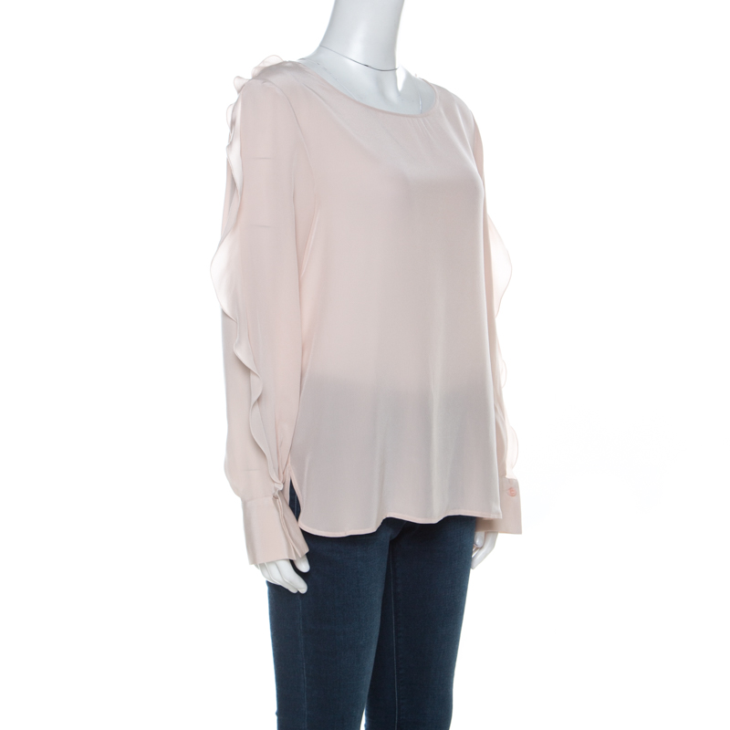 

See by Chloe Blush Pink Silk Ruffle Sleeve Blouse