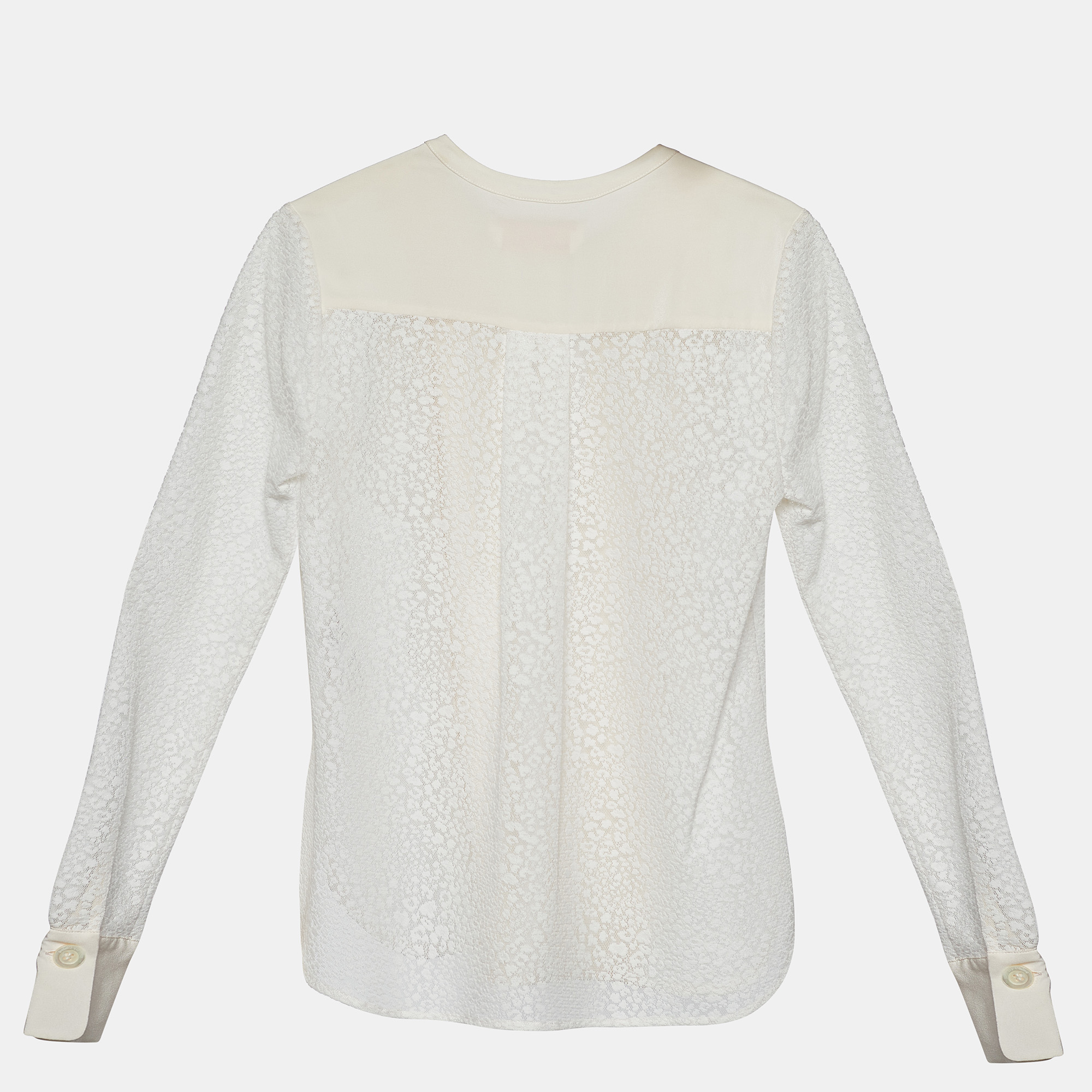 

See by Chloe White Lace & Silk Paneled Ruffle Detail Blouse