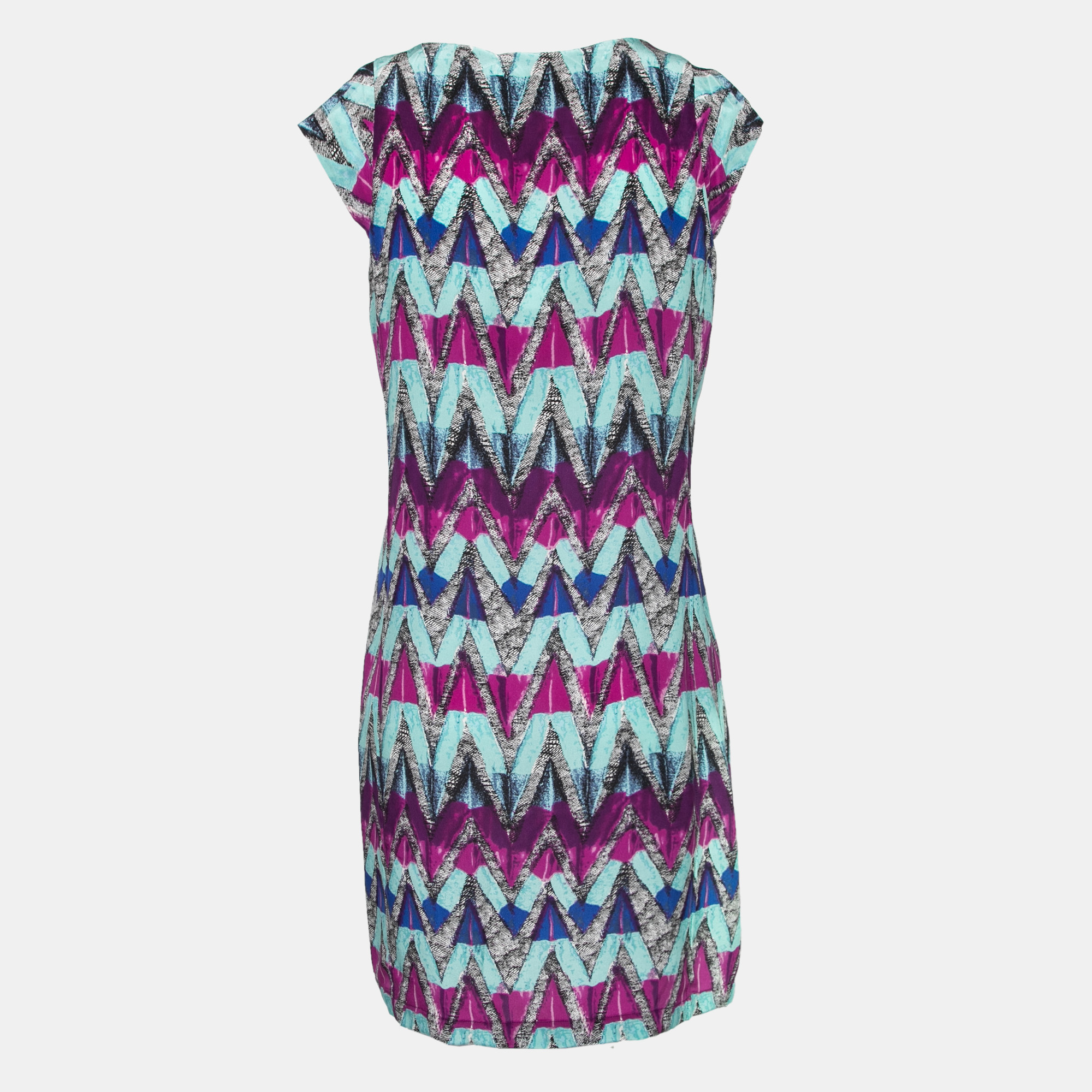 

See by Chloe Blue Multicolor Zig-Zag Printed Silk Mini Dress