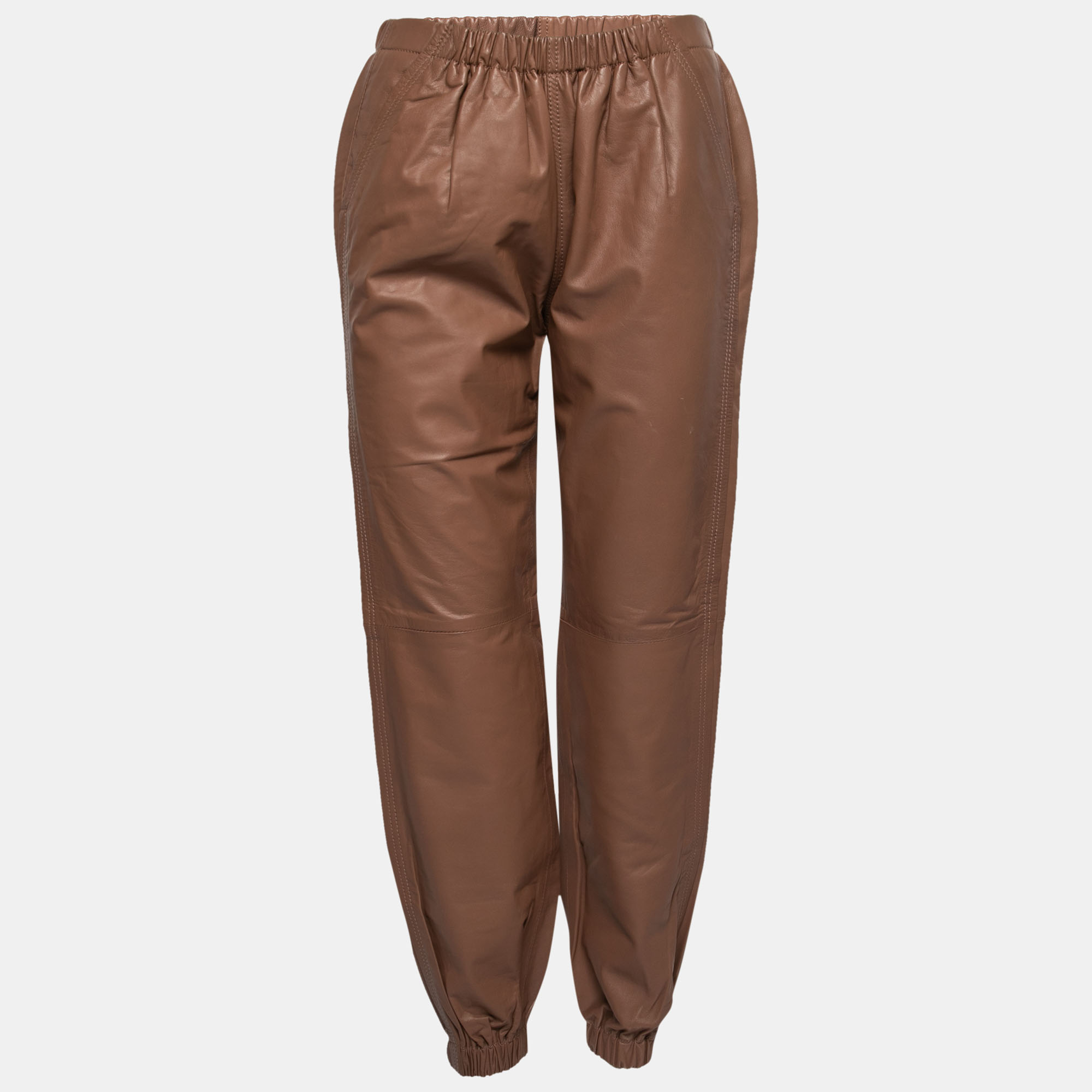 Pre Owned See by Chloe Brown Leather High Waisted Pants L