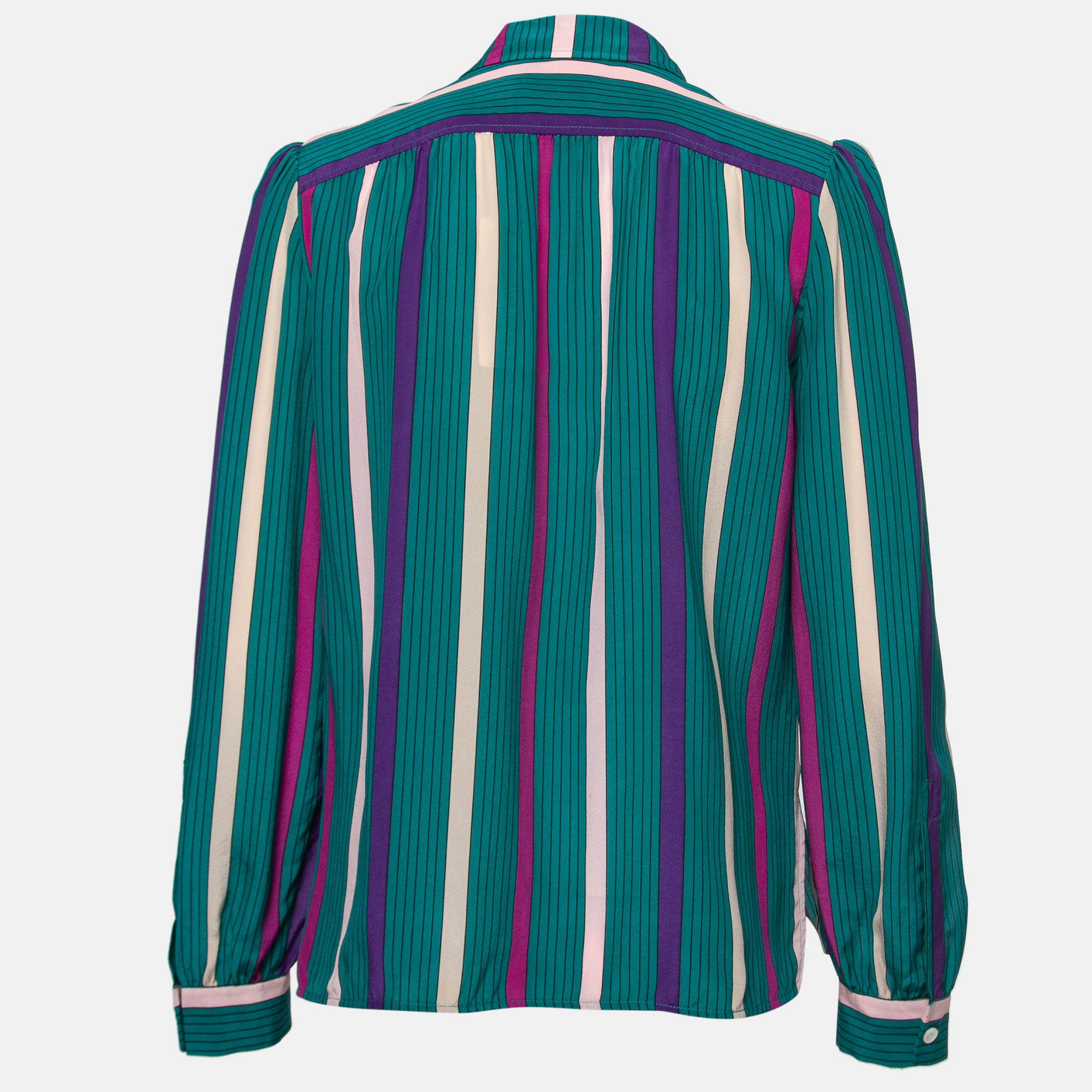 

See by Chloe Green Striped Printed Silk Shirt