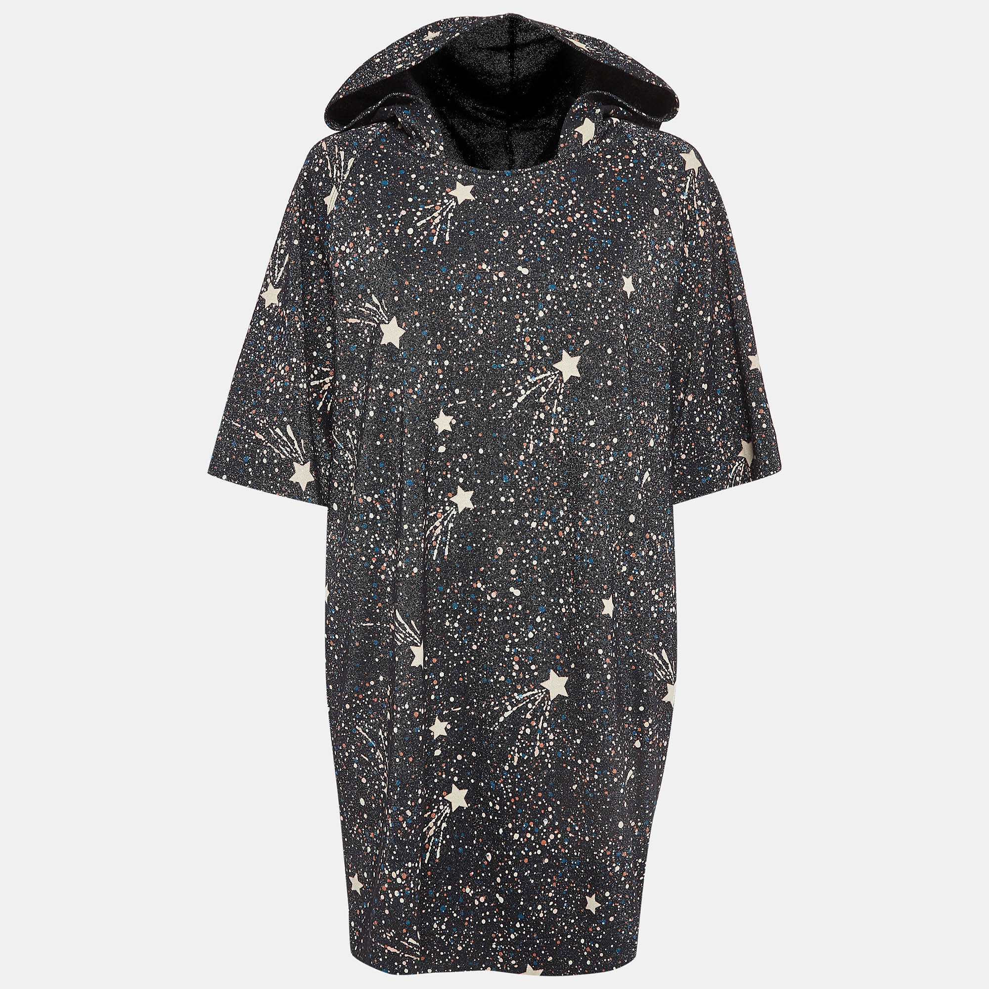 Pre-owned See By Chloé Black Stars Print Lurex Knit Hooded Short Dress M