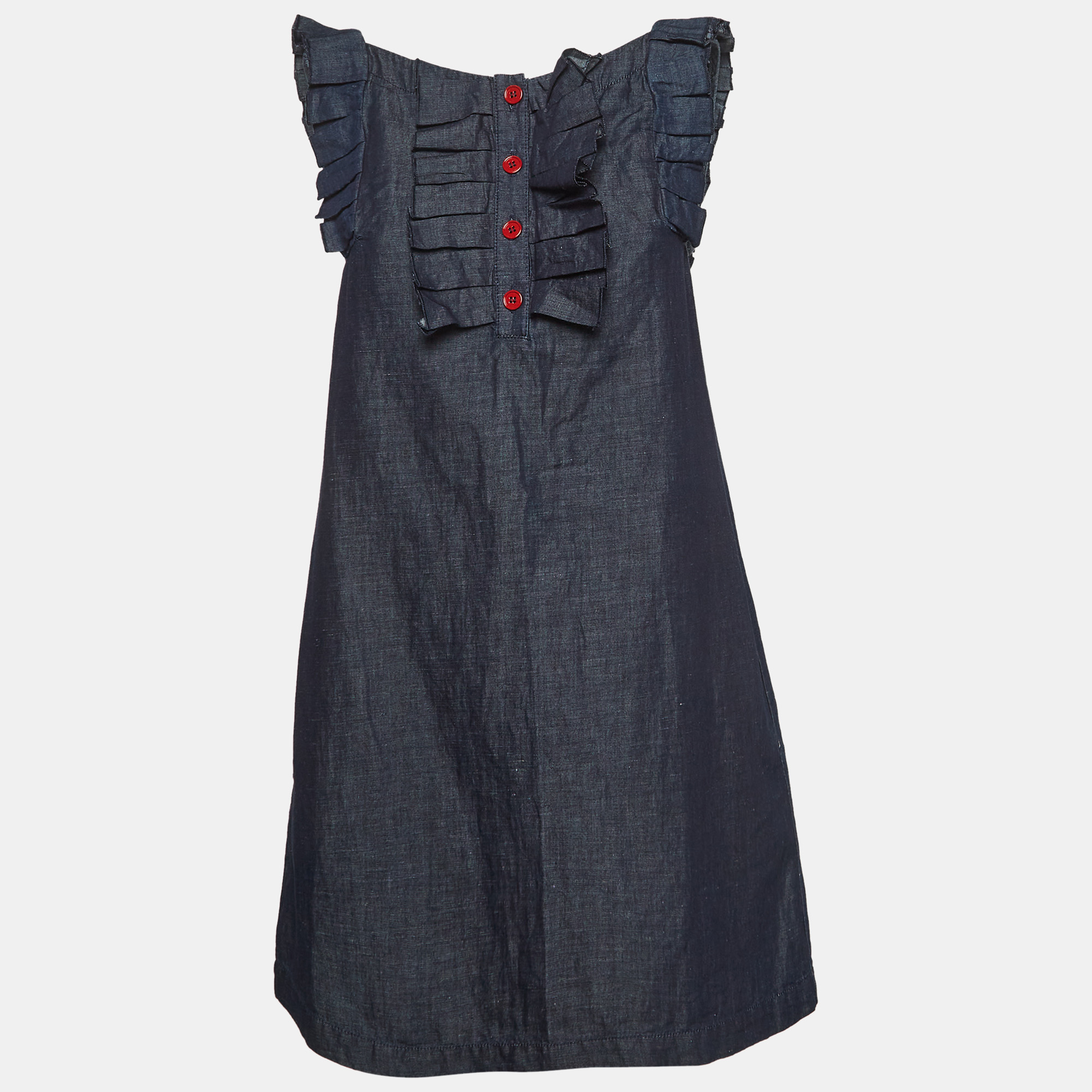 

See by Chloe Navy Blue Denim Ruffled Sleeveless Mini Dress M