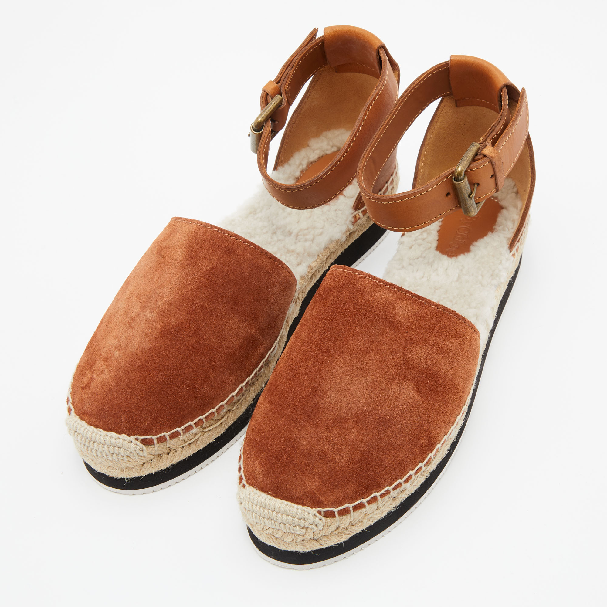 

See by Chloe Brown Suede Glyn Espadrille Ankle Strap Sandals Size