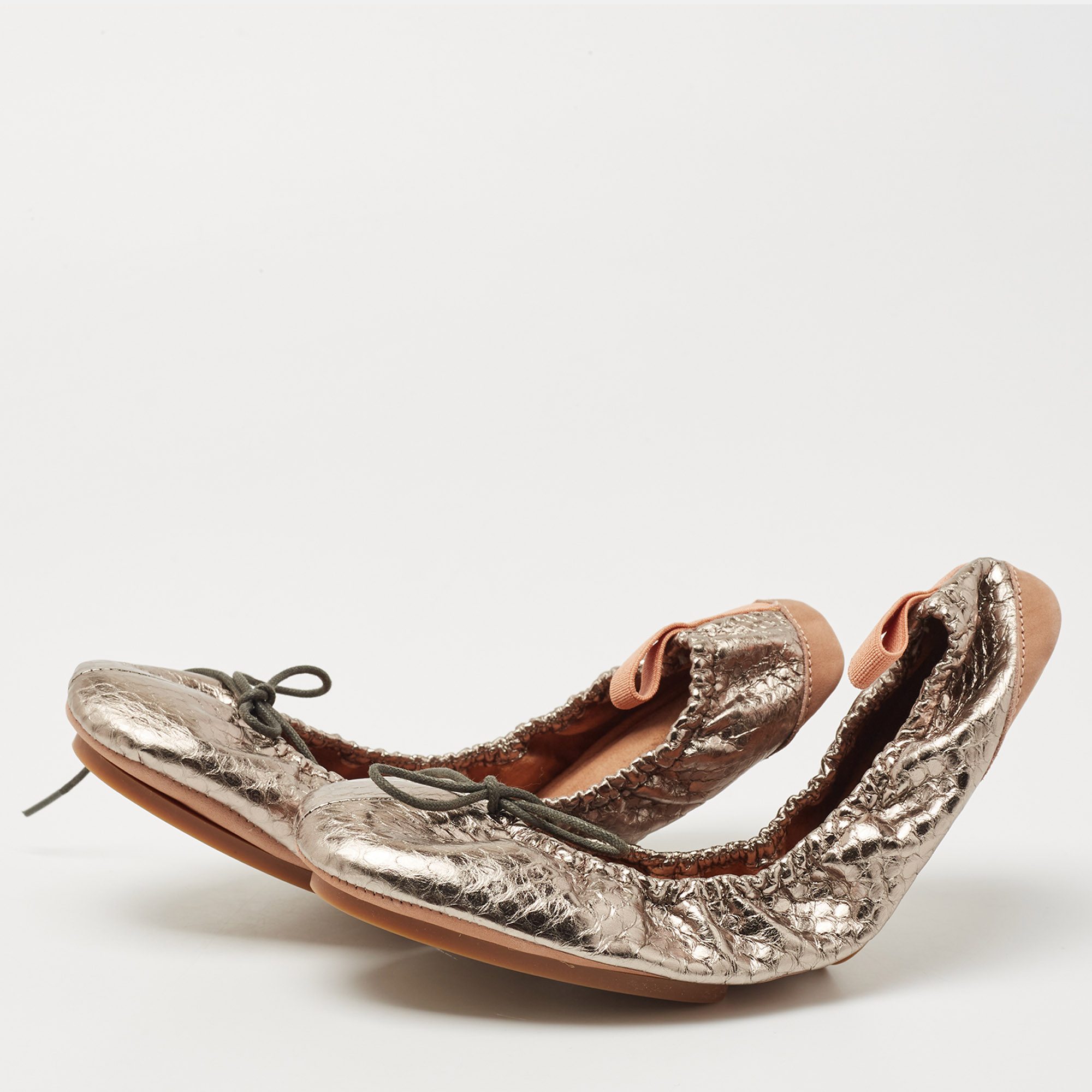 

See by Chloé Metallic Python Embossed Leather Ballet Flats Size