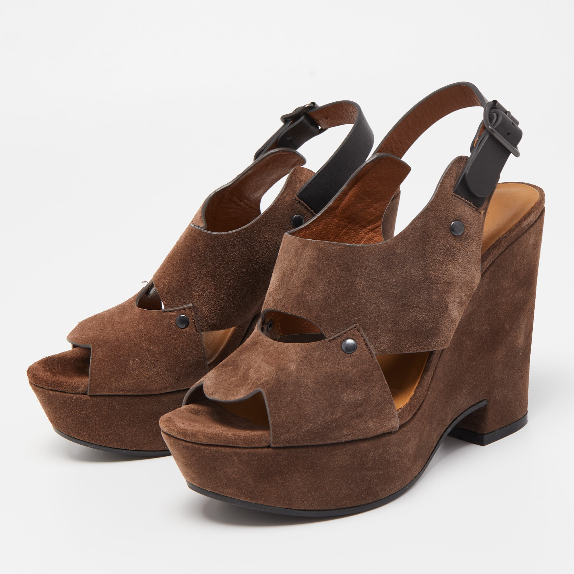 

See by Chloé Brown Suede Wedge Sandals Size