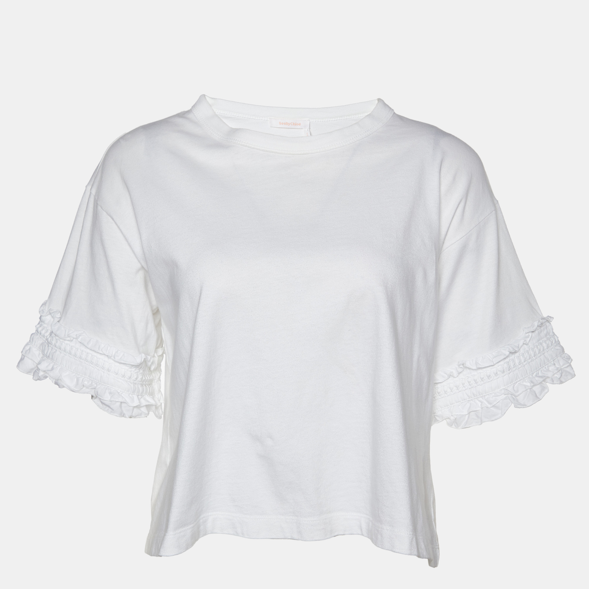 

See by Chloe White Cotton Ruffled Sleeve Detail T-Shirt M