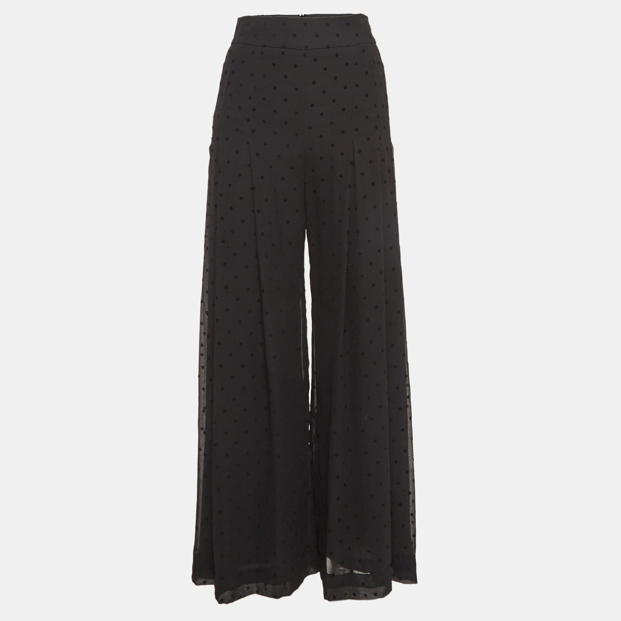 

See by Chloé Black Flocked Polka Dots Chiffon Palazzo Pants S