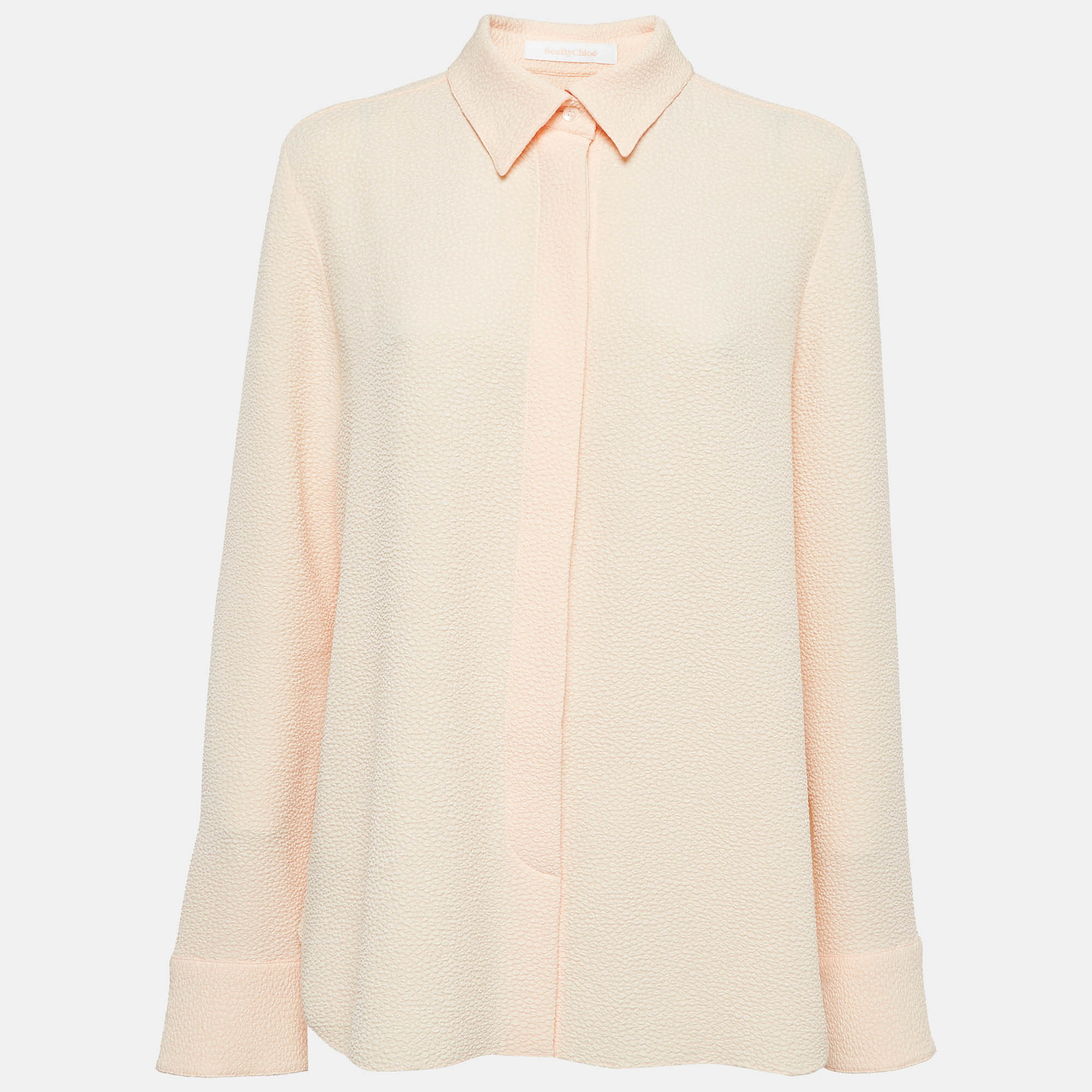 

See by Chloe Pink Champagne Textured Crepe Pleated Shirt M