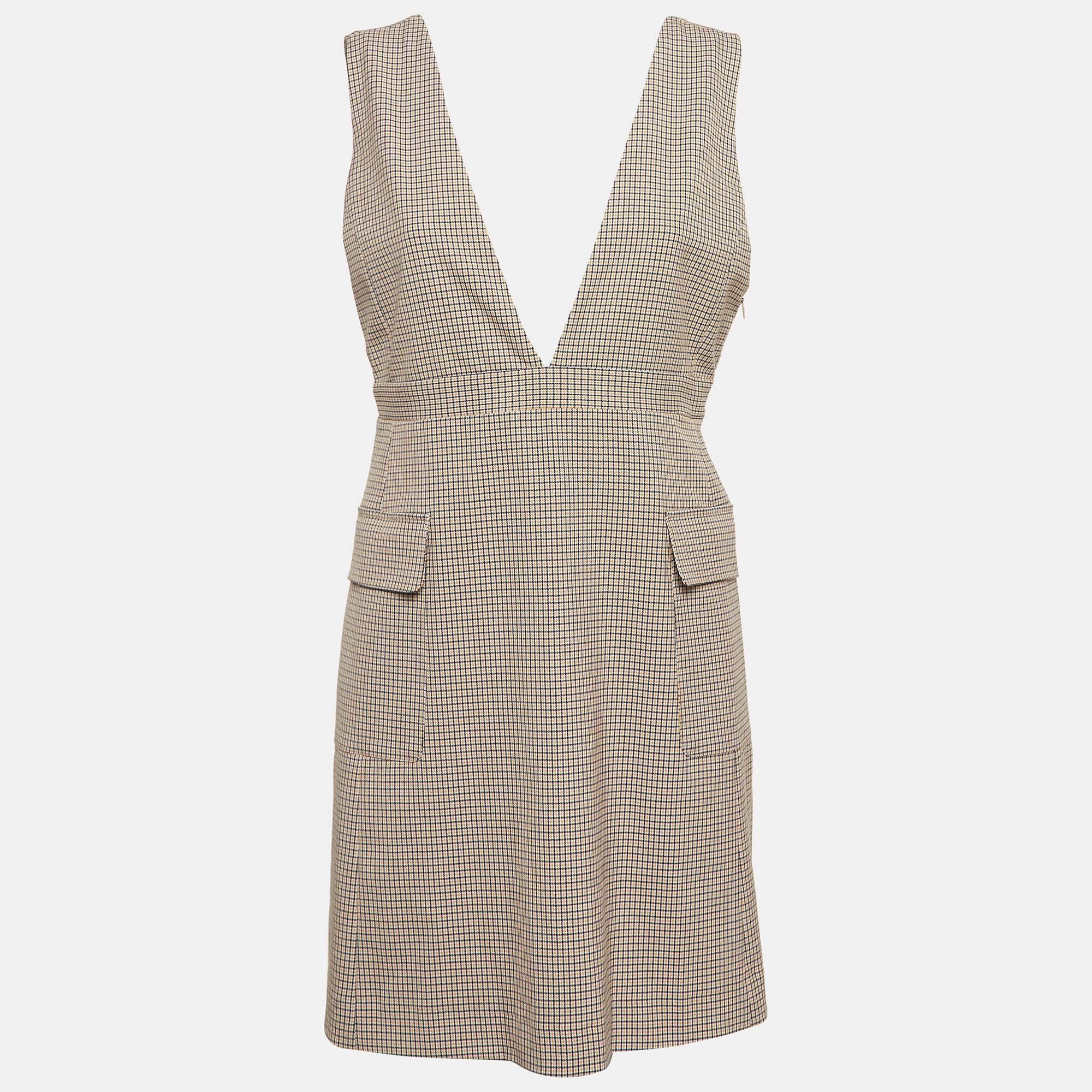 Pre-owned See By Chloé Beige Houndstooth Sleeveless Mini Dress M