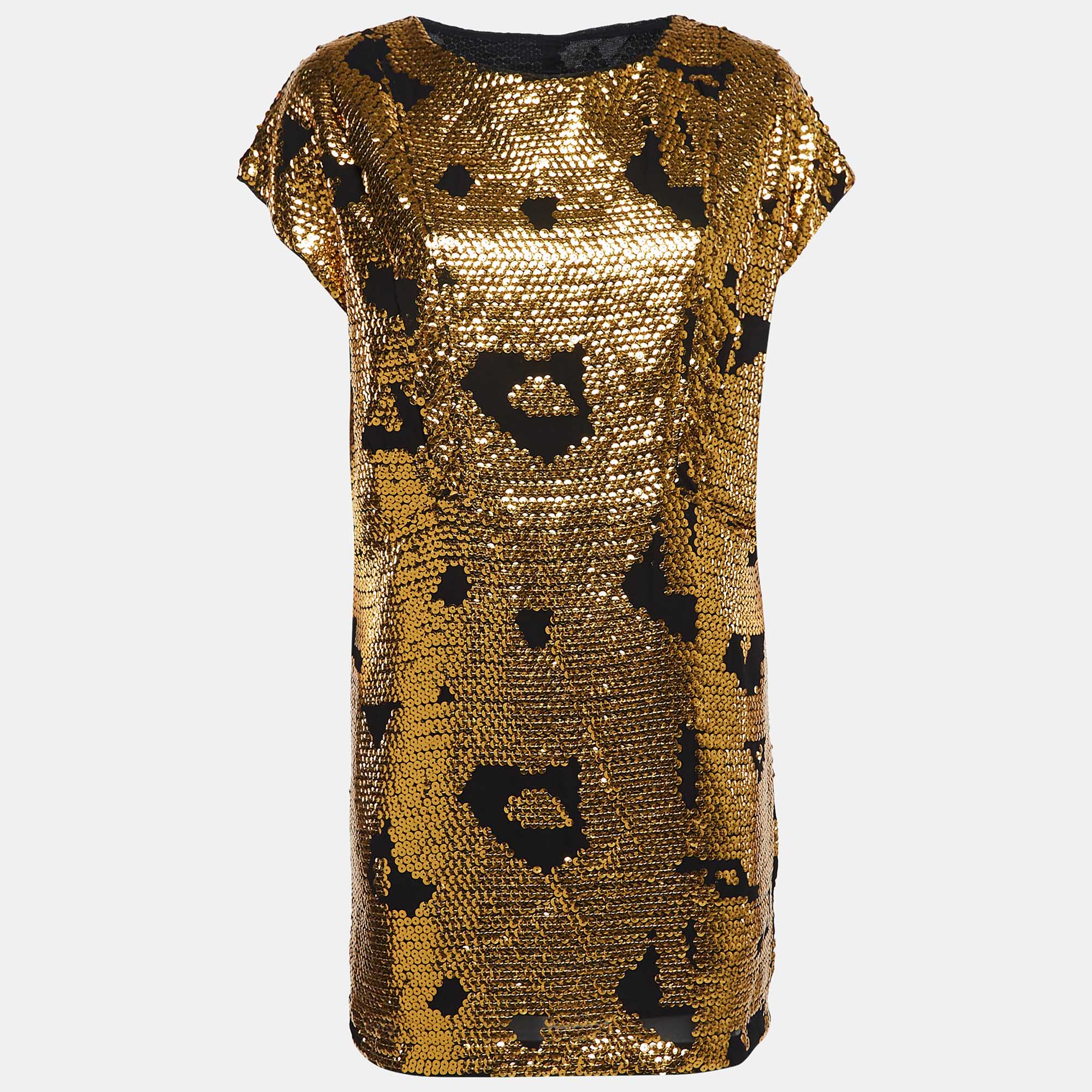 

See by Chloé Gold Sequin Crepe Mini Dress S