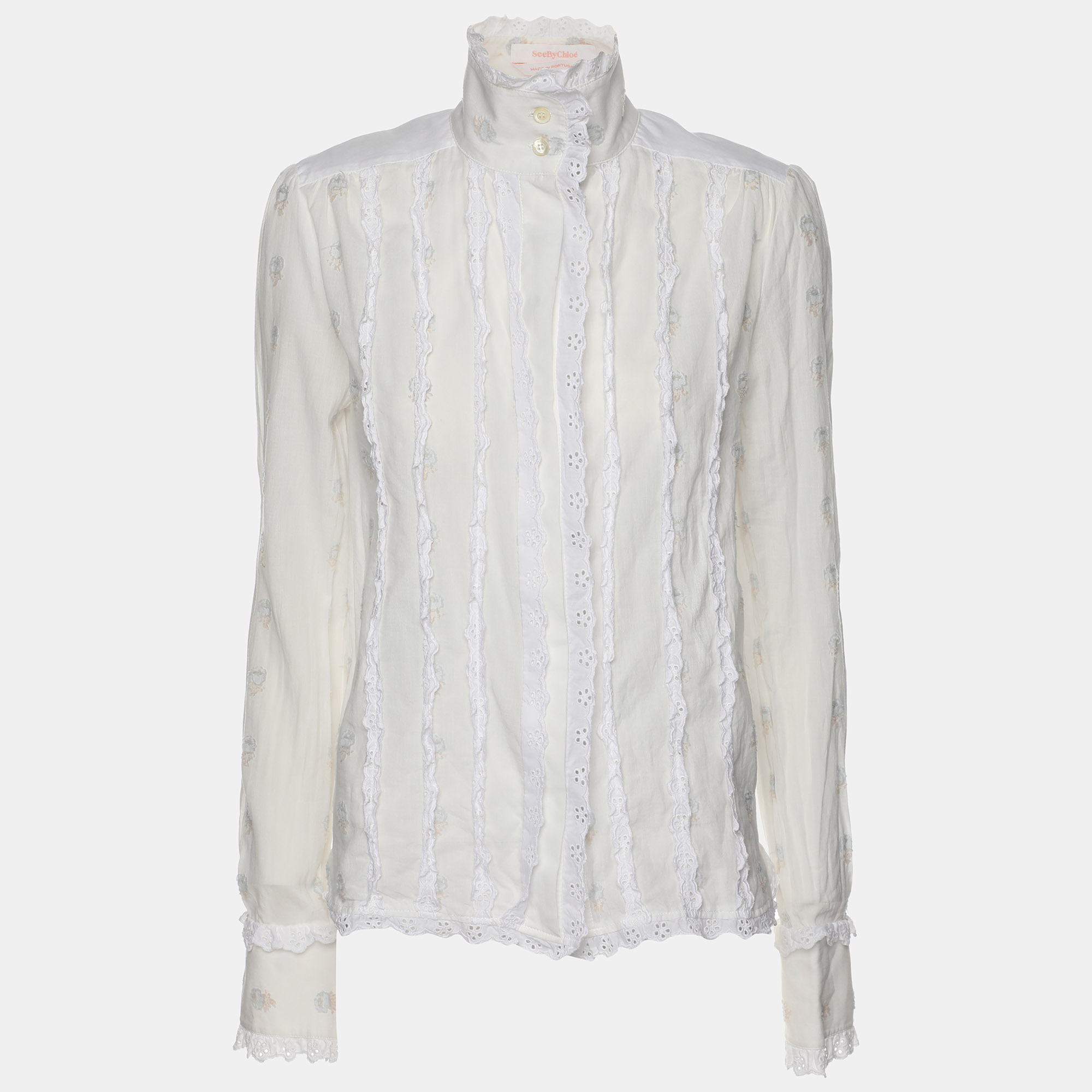 

See by Chloe White Cotton Ruffled Detail Top S