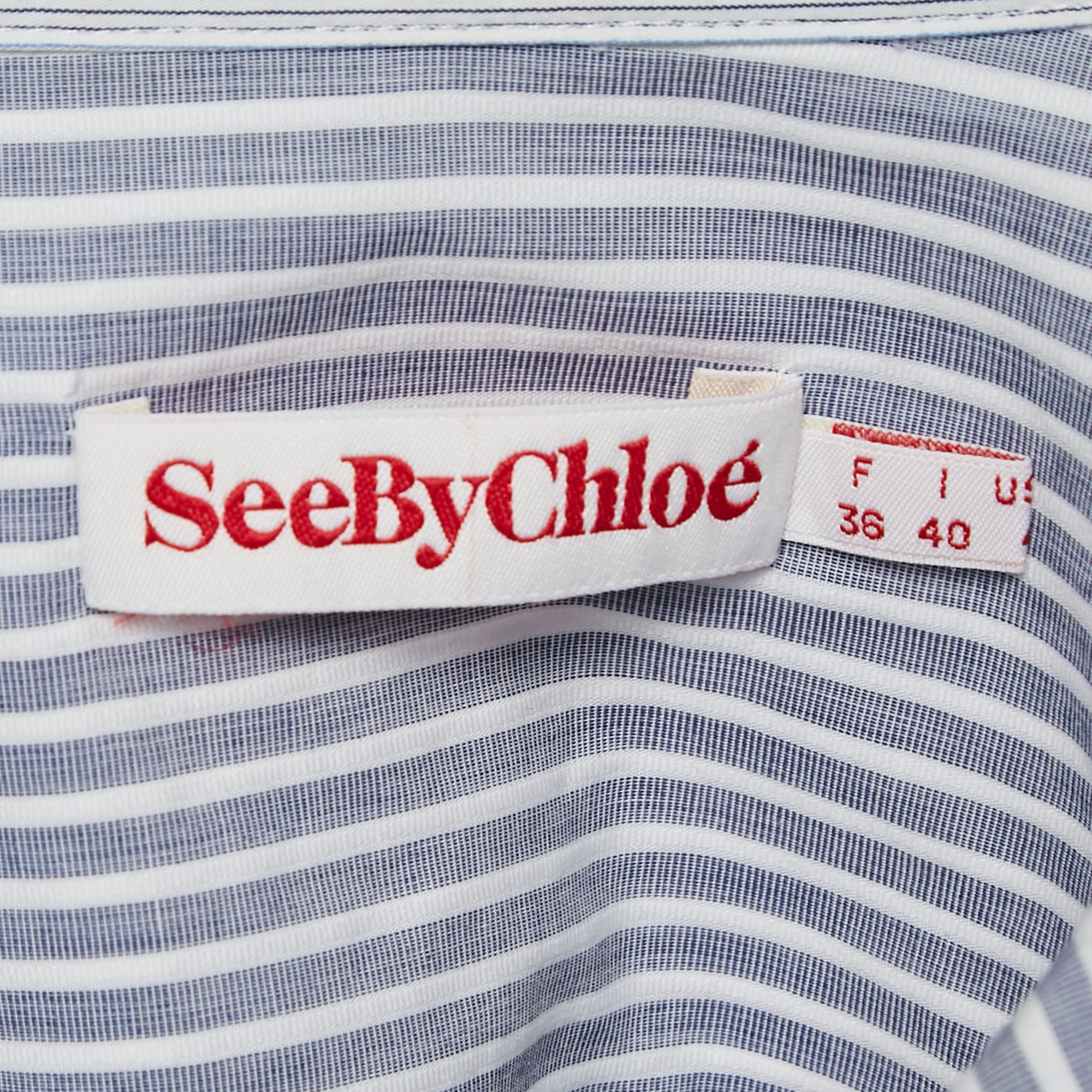 See by Chloe Blue Stripe Cotton Mini Dress S 