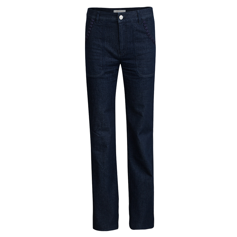 See by Chloe Indigo Dark Wash Denim Embroidered High Waist Boot Cut Jeans S