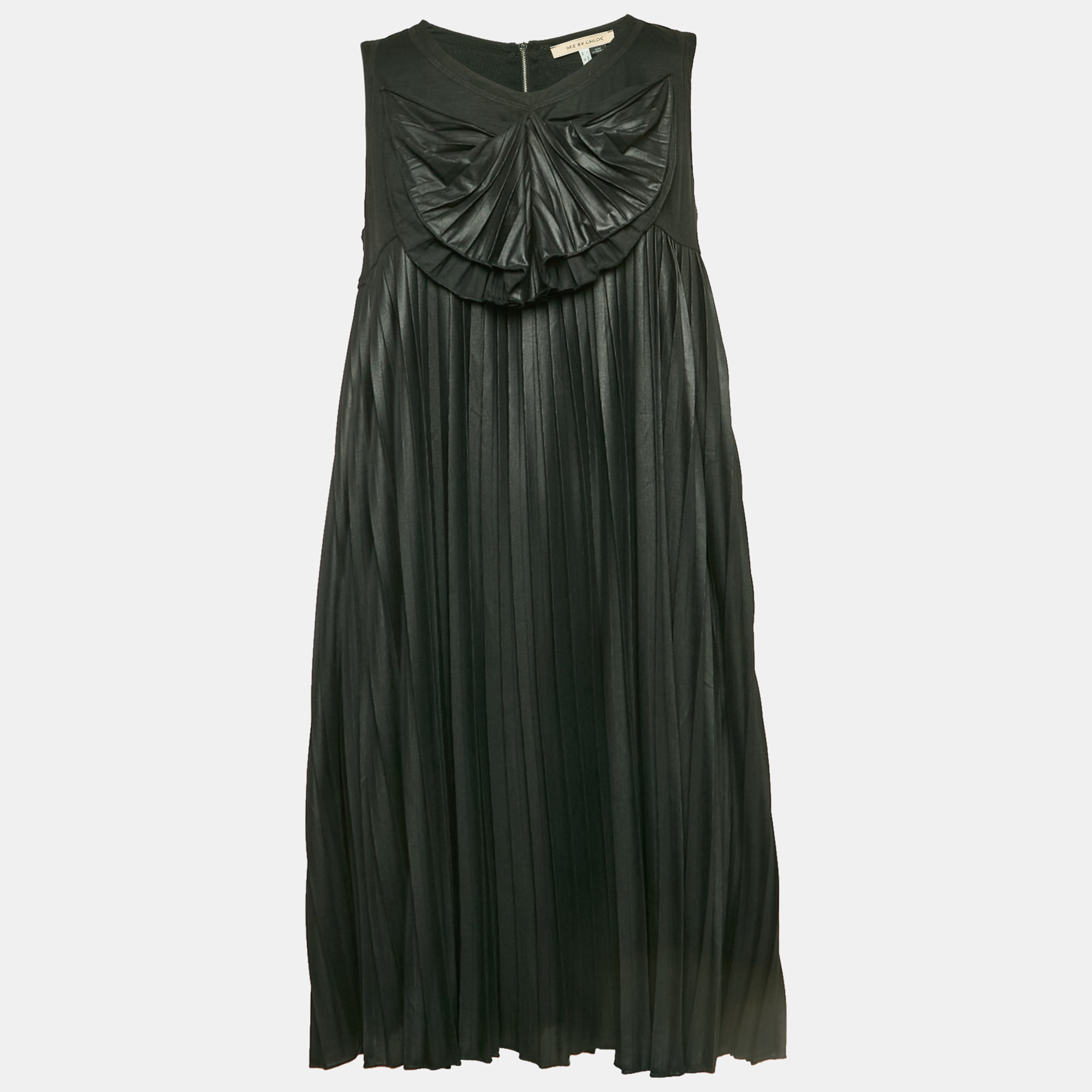 

See by Chloe Black Pleated A-Line Sleeveless Mini Dress XL