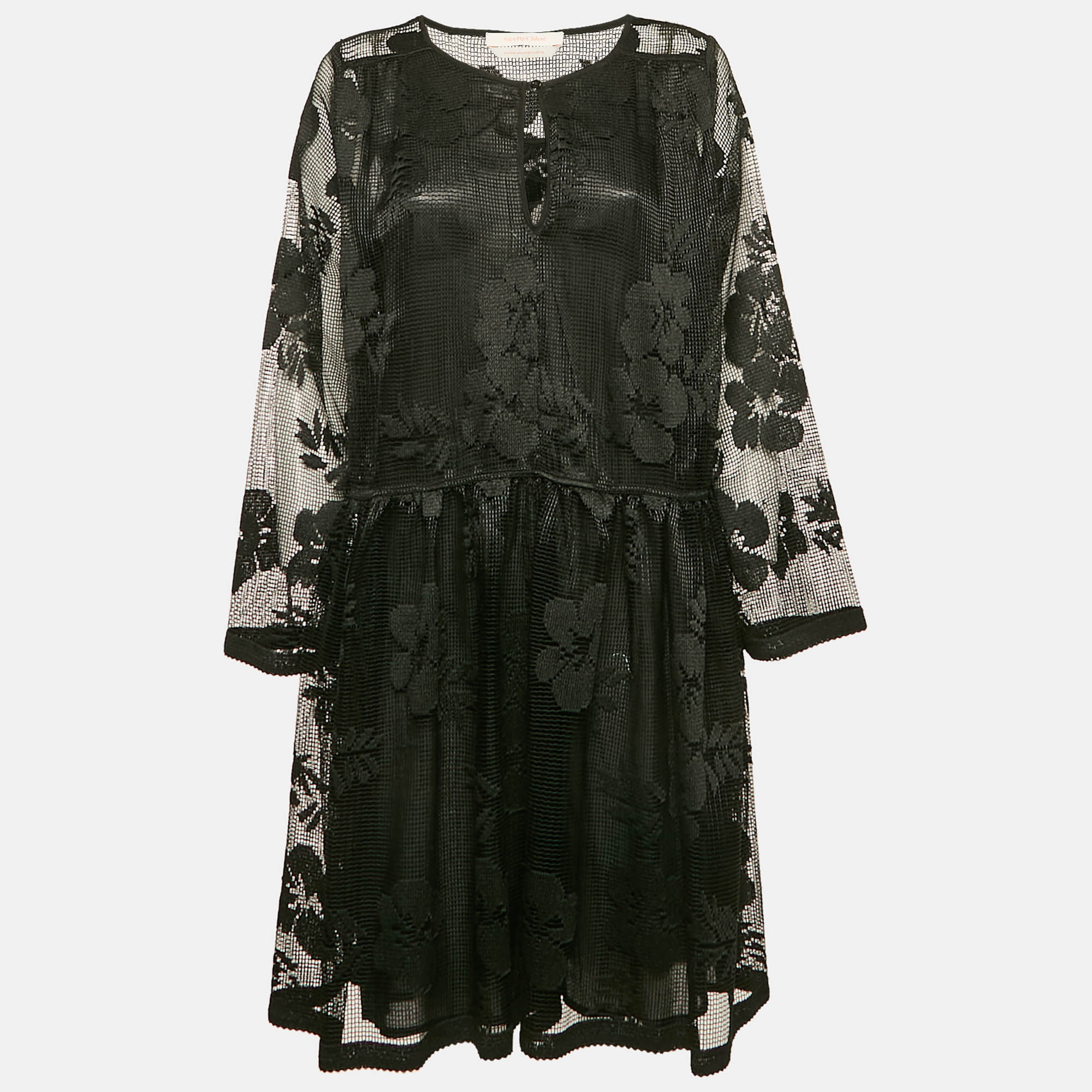 

See by Chloé Black Embroidered Mesh Short Dress L