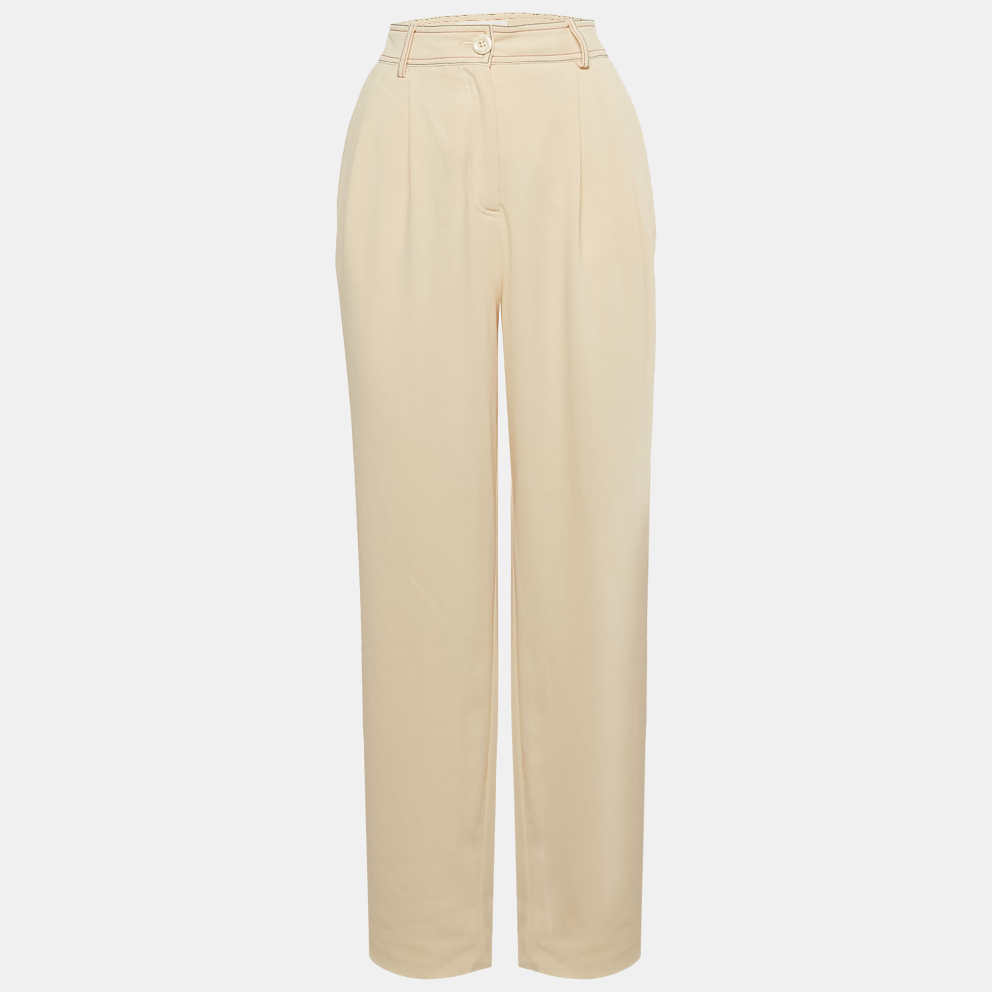 Pre-owned See By Chloé Beige Contrast Stitch Crepe Trousers M