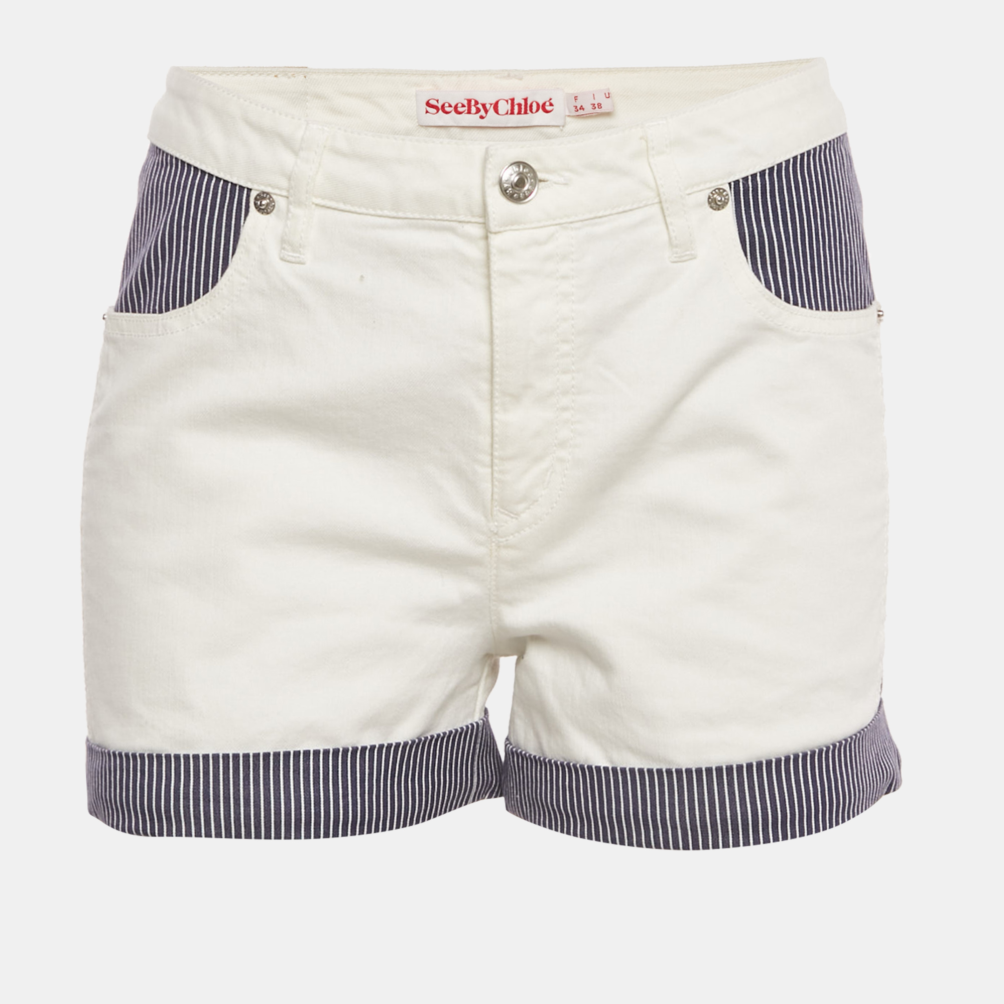 

See by Chloe White Cotton Contrast Panel Detail Shorts S