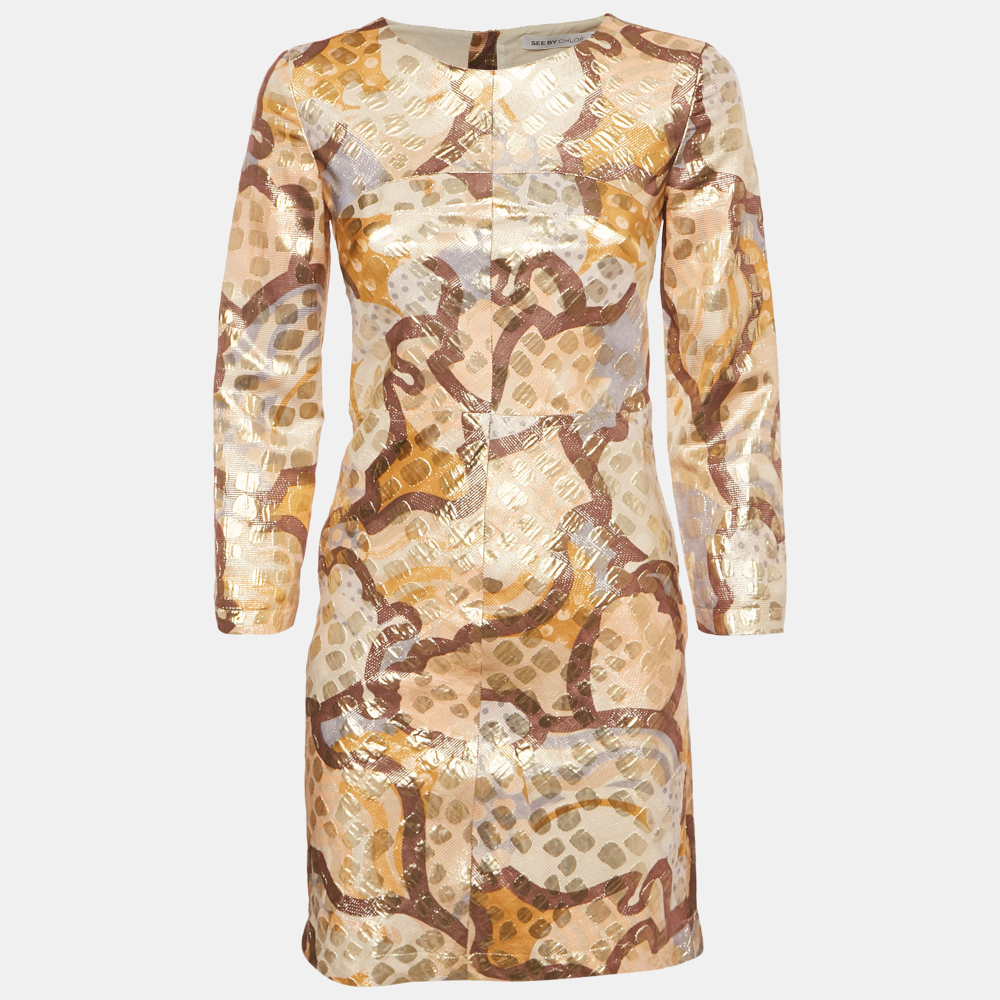 Pre-owned See By Chloé Jacquard Gold Full Sleeve Mini Dress S