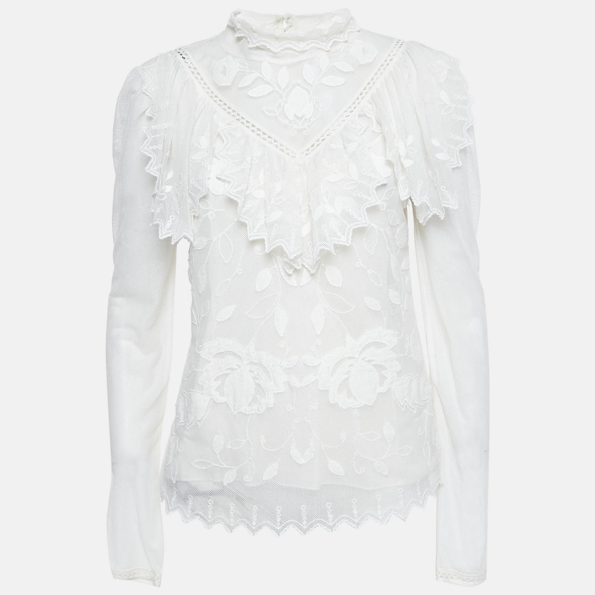 

See by Chloé White Mesh Frill Neck Detail Blouse M