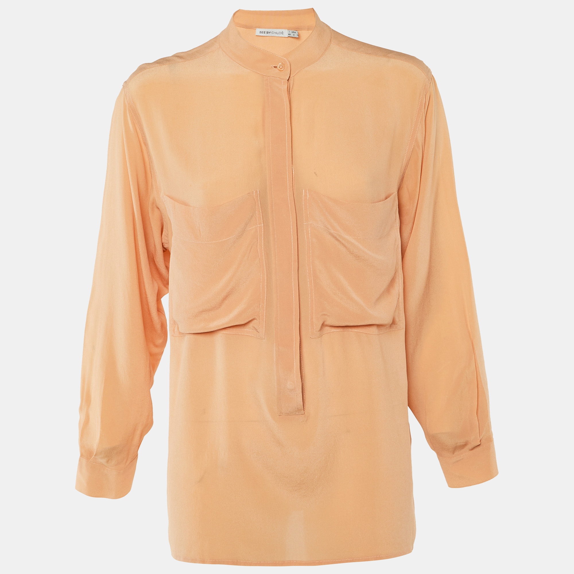 

See by Chloe Light Coral Silk Button Front Blouse S, Orange