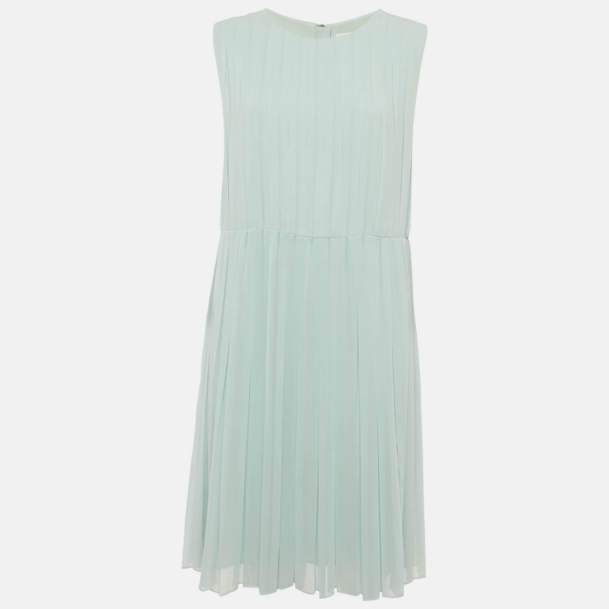 

See by Chloe Light Blue Georgette Pleated Sleeveless Short Dress M