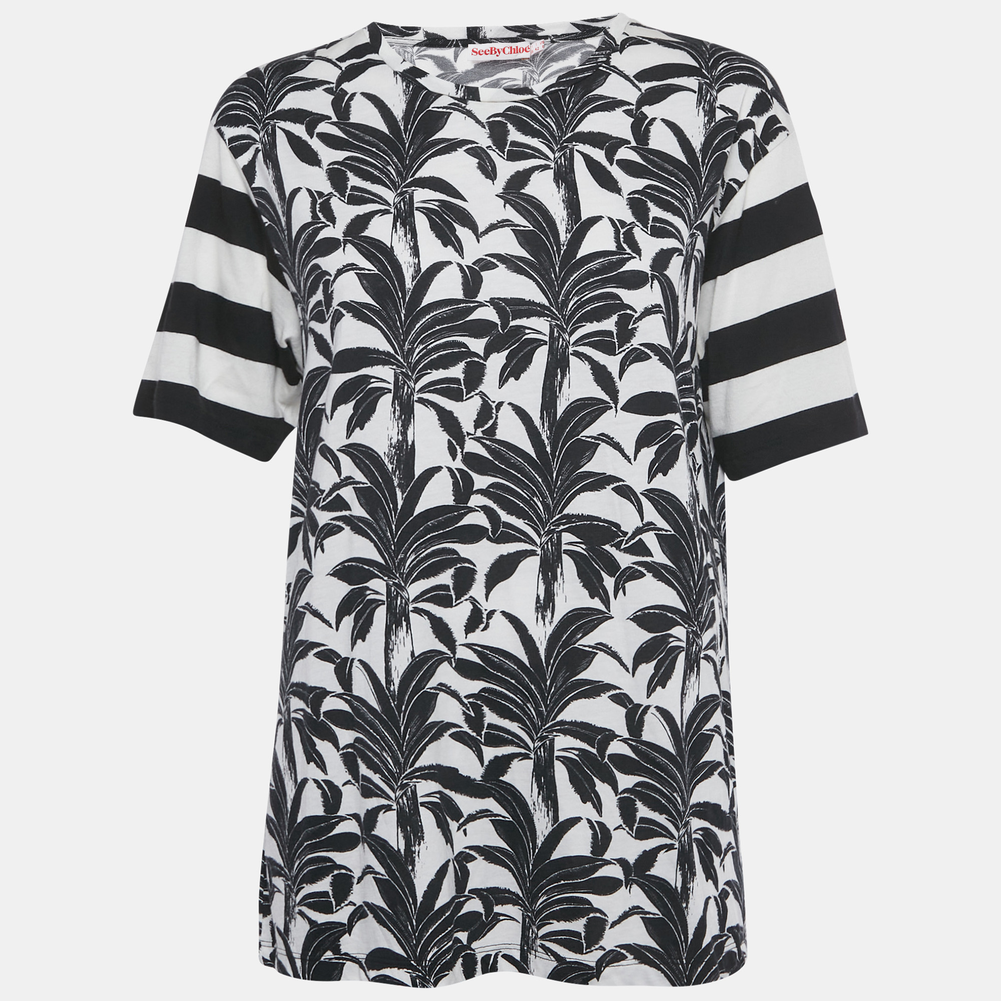 

See by Chloe White /Black Printed Modal & Cotton T-shirt M