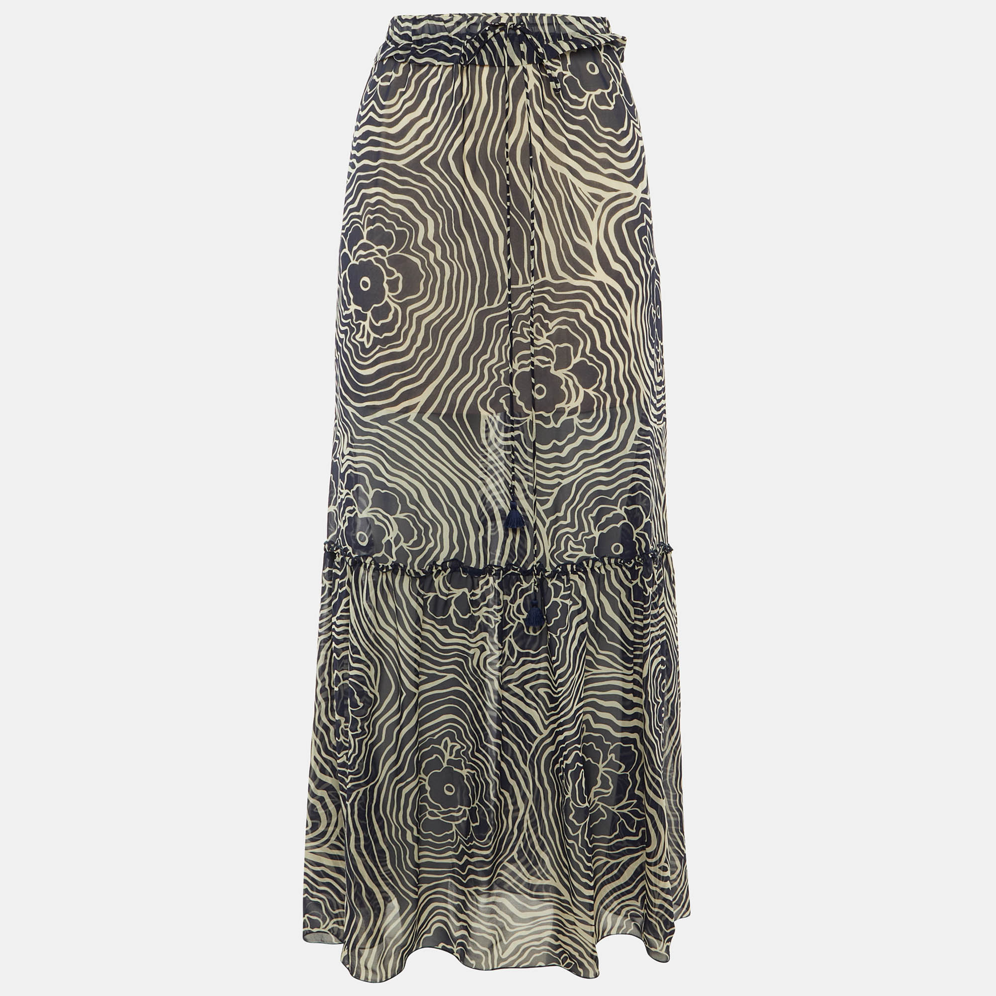Pre-owned See By Chloé Navy Blue Printed Silk Maxi Skirt S