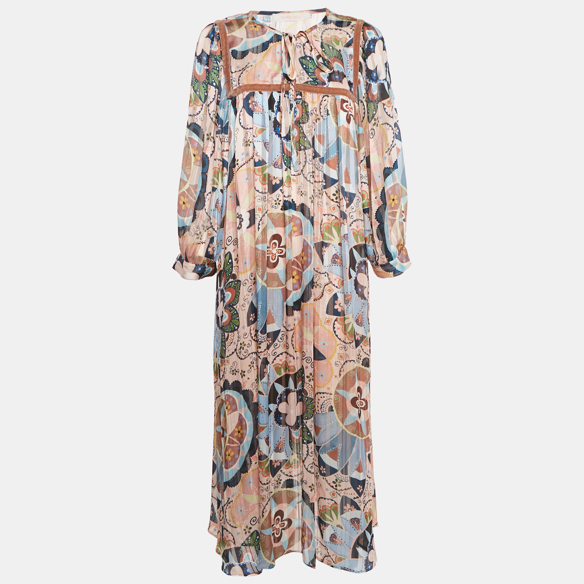 Pre-owned See By Chloé Pink Floral Print Crepe Midi Dress L