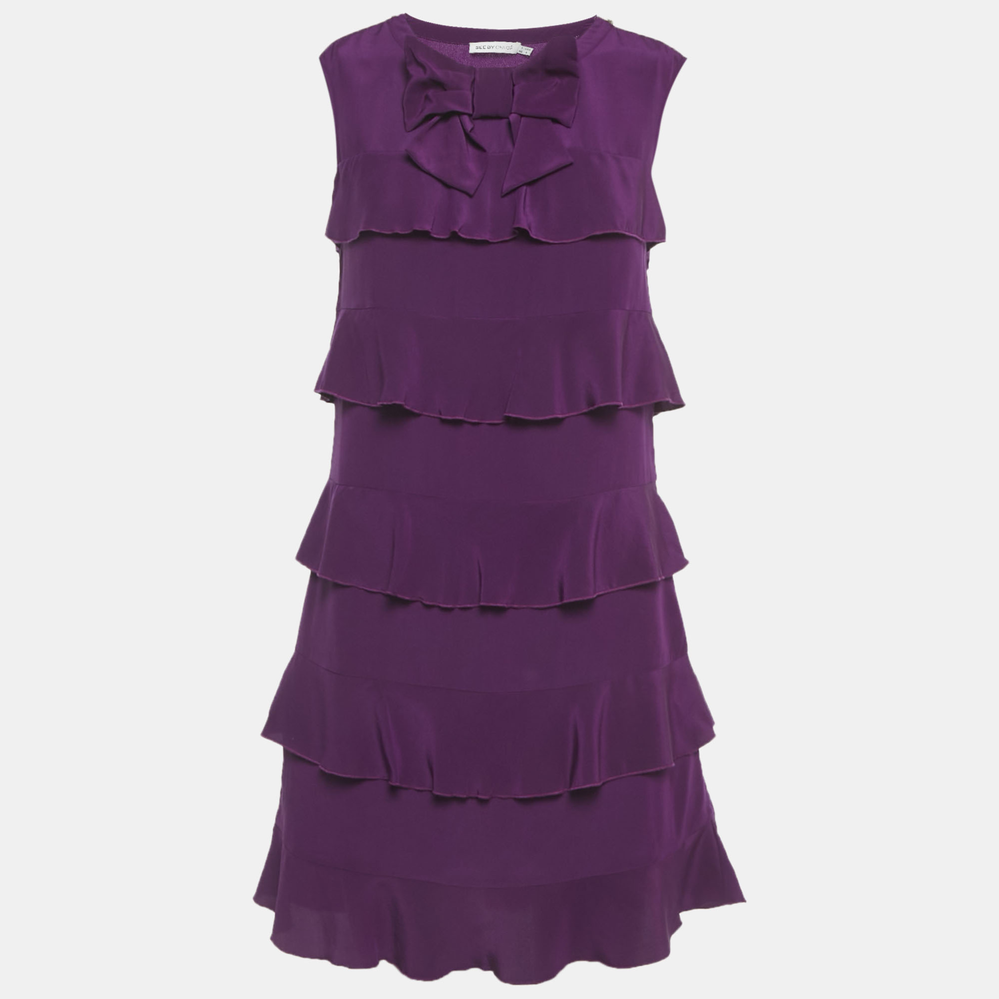 Pre-owned See By Chloé Purple Silk Ruffled Mini Dress M