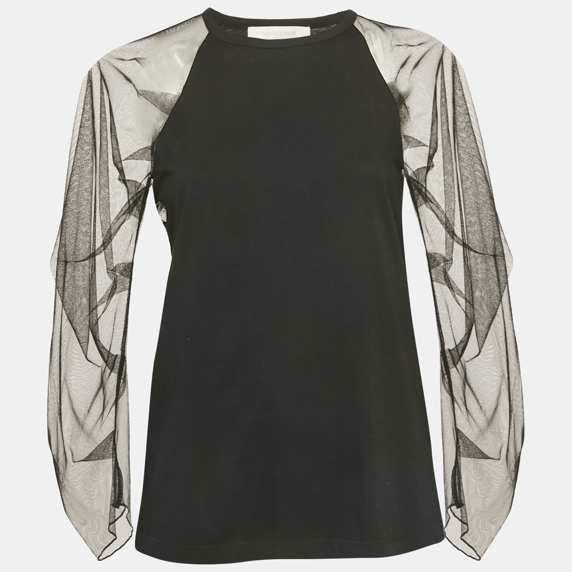 

See by Chloe Black Tulle Sleeve Jersey Top M