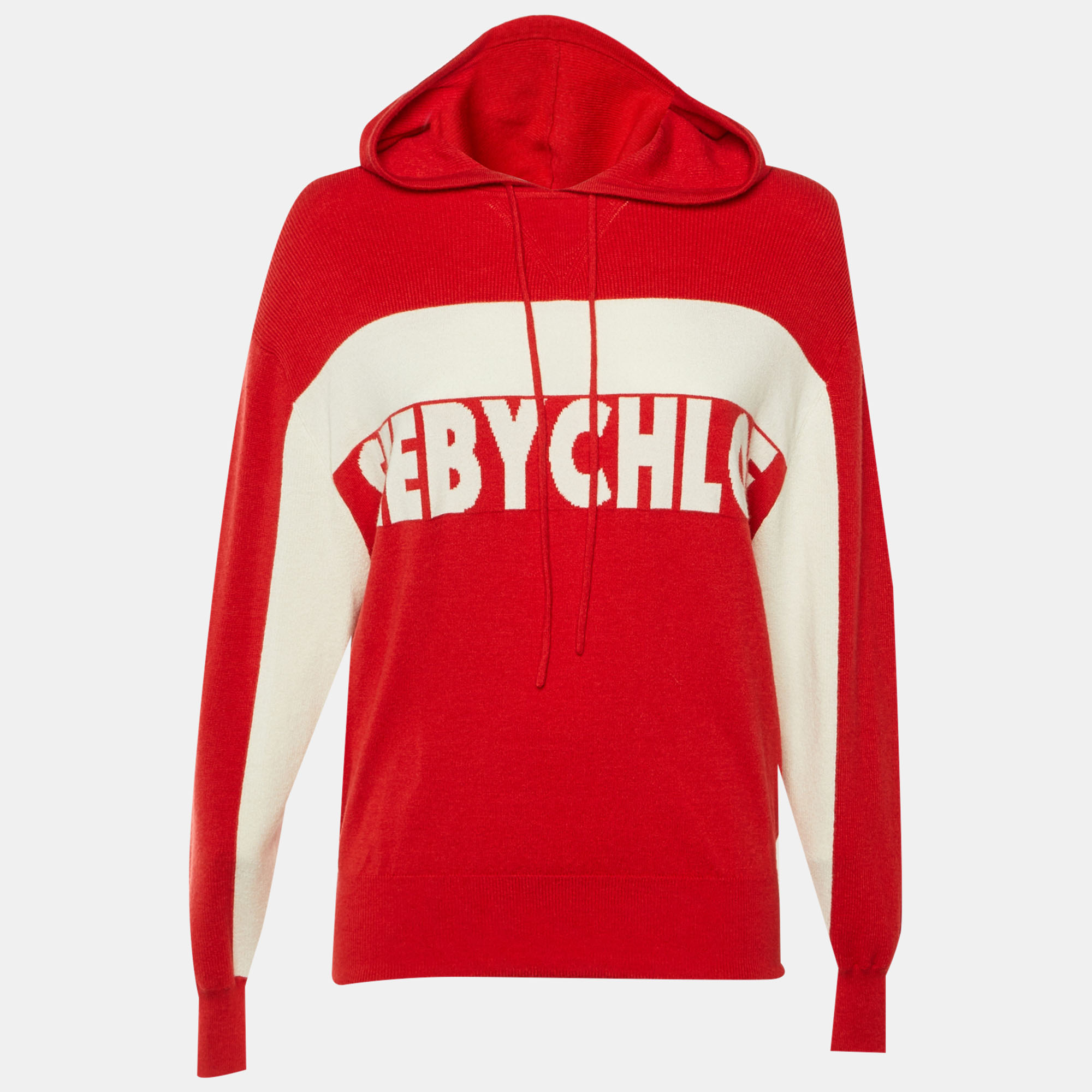 

See by Chloé Red Logo Intarsia Knit Hooded Sweater S