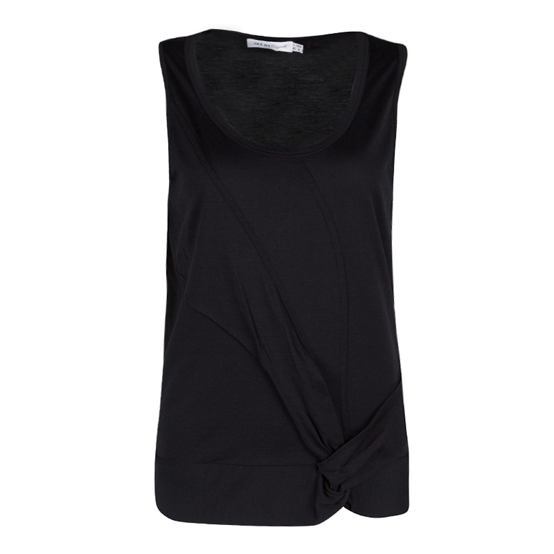 Pre Owned توب سي باي كلوي حرير قطن أسود تصميم ملتف بلا أكمام M