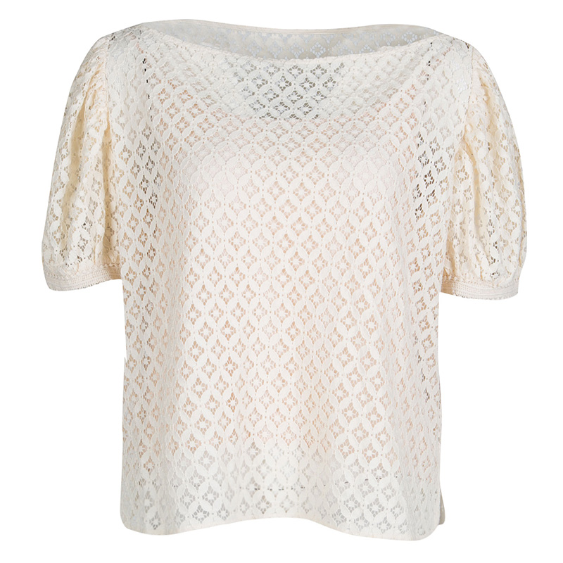 See by Chloe Cream Boat Neck Floral Lace Top M