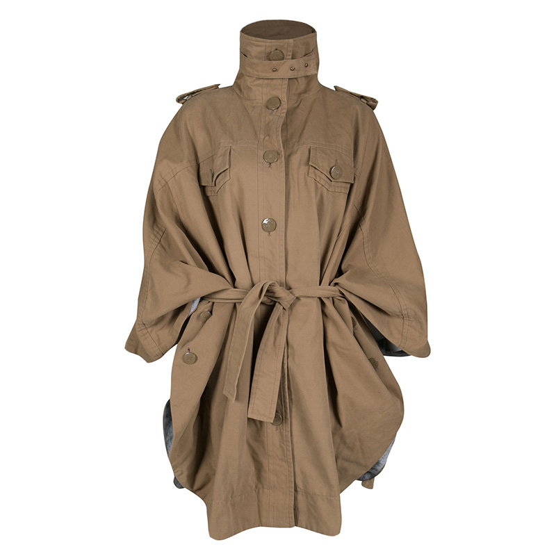 Pre Owned See by Chloe Khaki Cotton Jersey Lined Buttoned Oversized Cape Jacket S