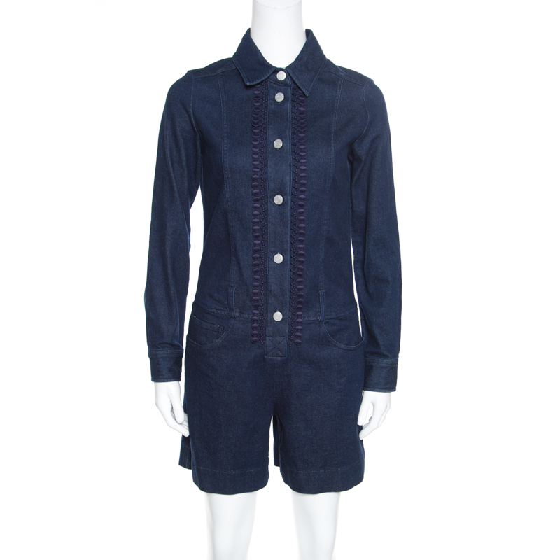 Pre Owned See By Chloe Indigo Lace Detail Dark Wash Denim Jumpsuit S