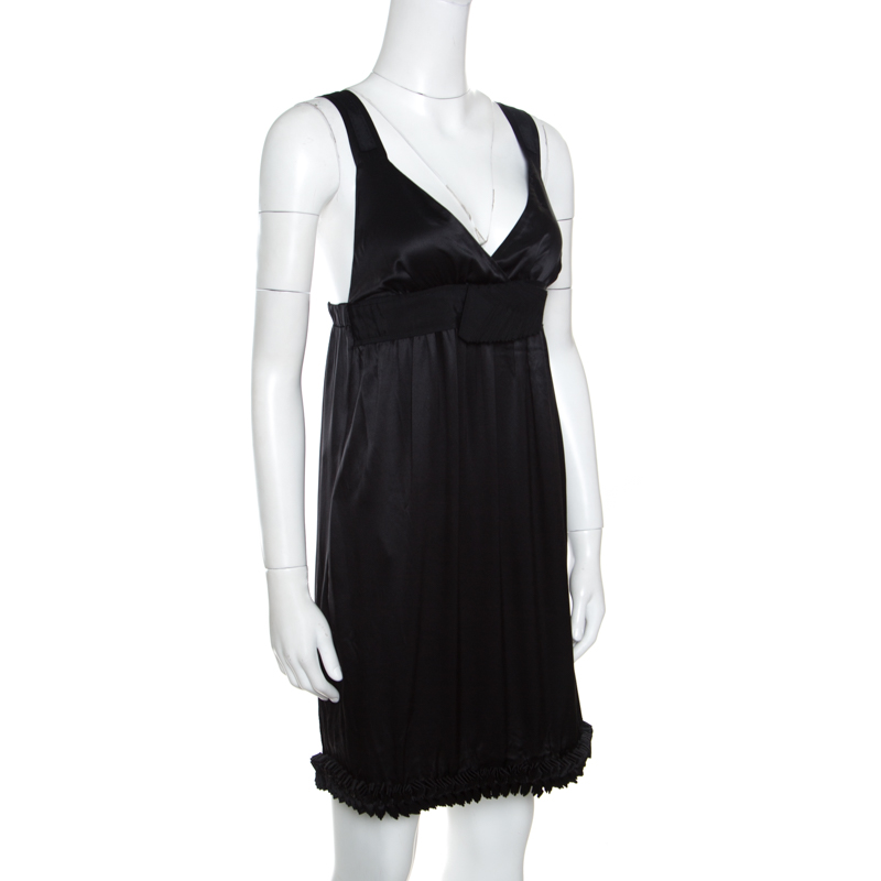 

Chloe Black Silk Bow Front Detail Ruffle Bottom Slip Dress