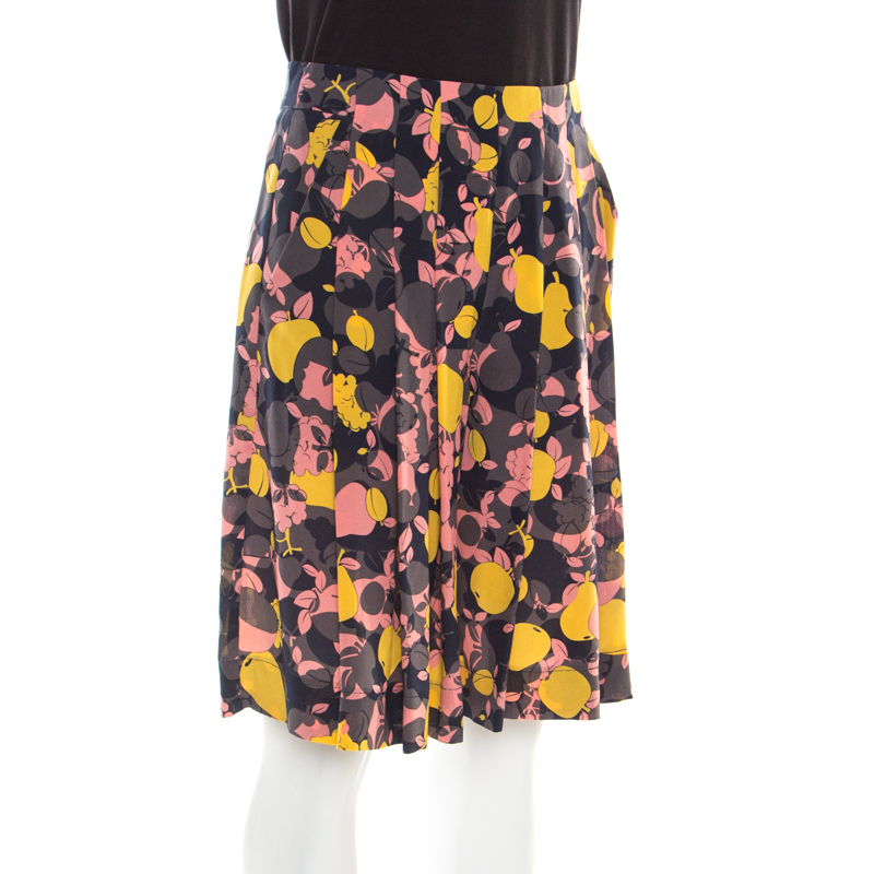 

See by Chloe Multicolor Fruit Printed Silk Pleated Divided Skirt